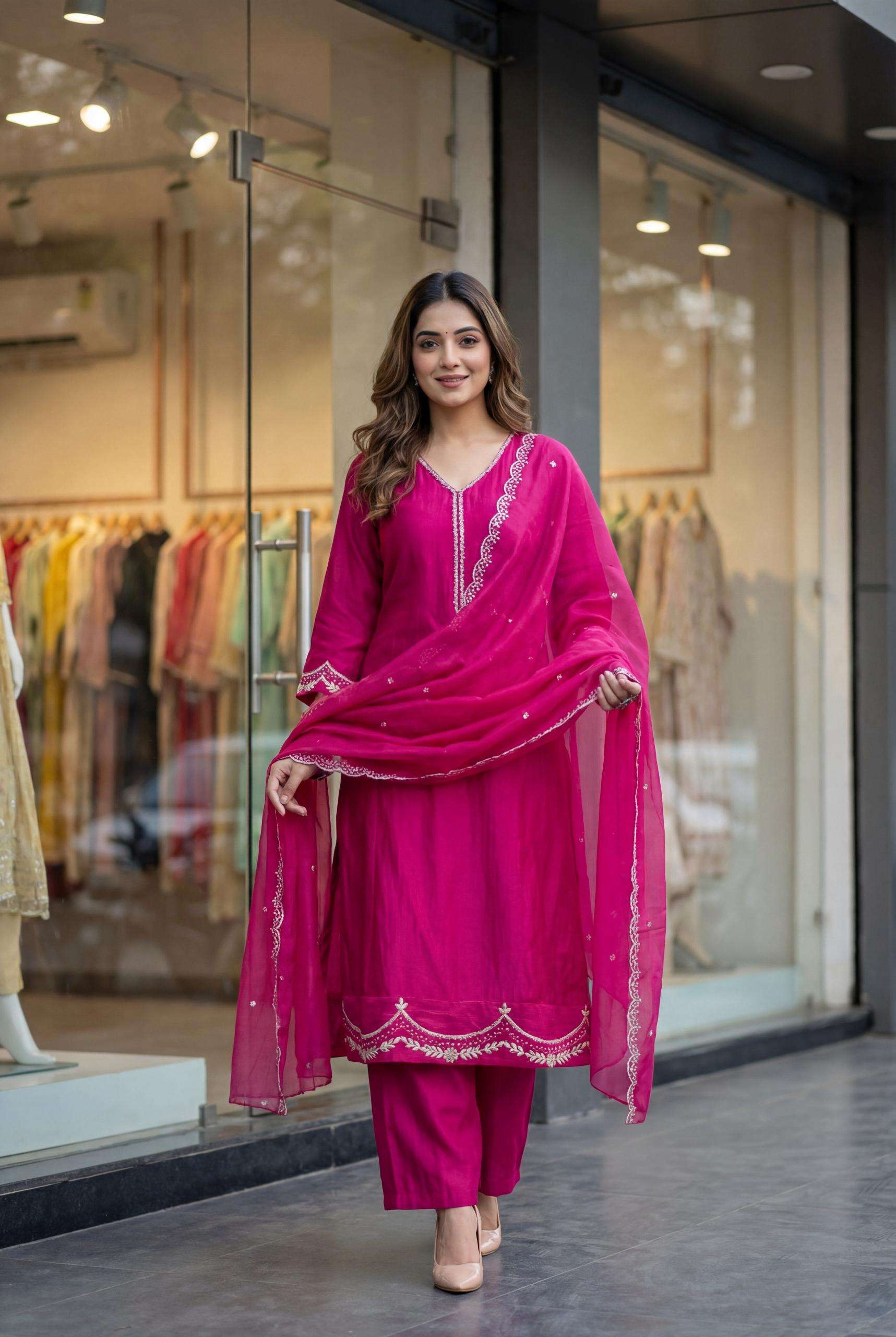 MF PARTY WEAR 3PCS COLLECTION SILK DESIGNER ANARKALI STYLE LADIES SUIT