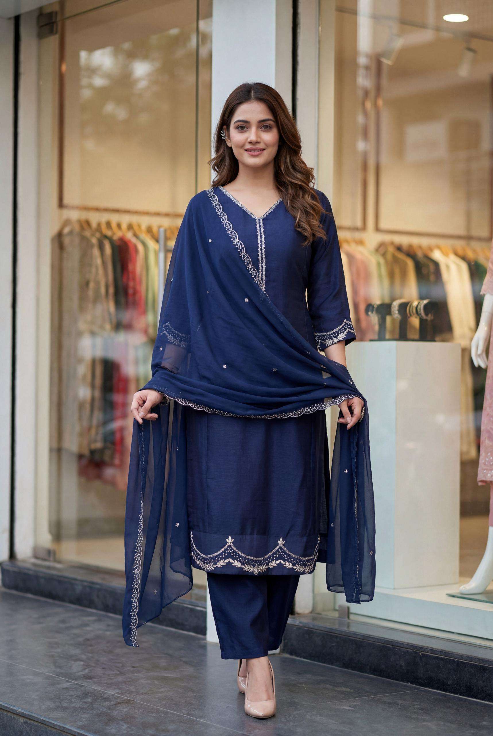 MF PARTY WEAR 3PCS COLLECTION SILK DESIGNER ANARKALI STYLE LADIES SUIT