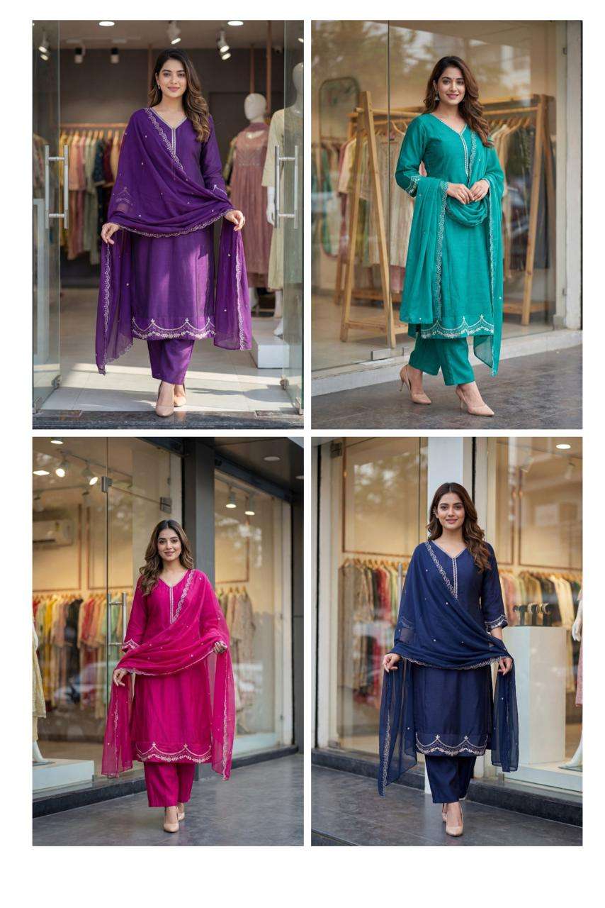 MF PARTY WEAR 3PCS COLLECTION SILK DESIGNER ANARKALI STYLE LADIES SUIT