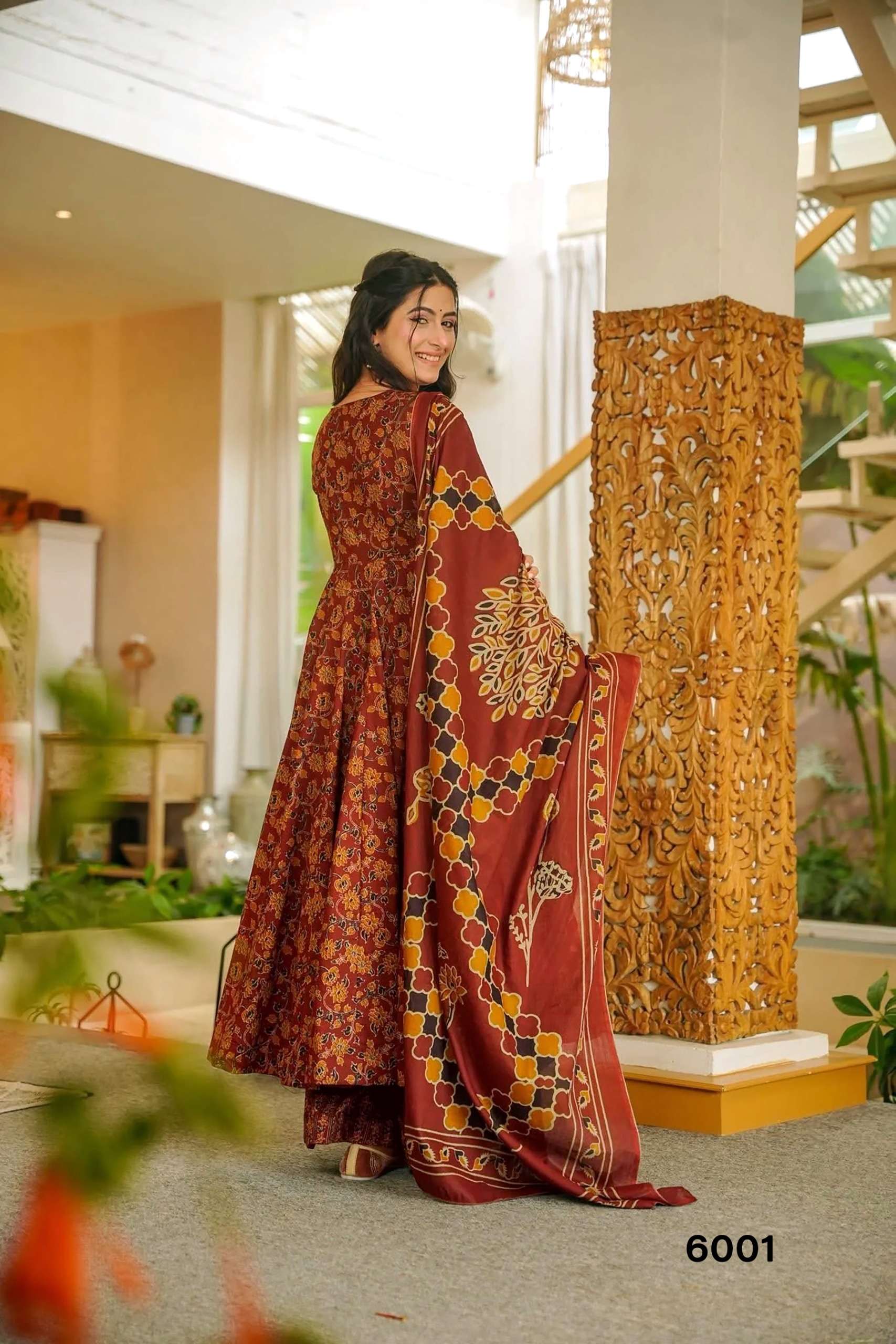 MF VYOMA VOL 6 MUSLIN DIGITAL PRINTED FANCY LONG GOWN KURTI WITH BOTTOM AND DUPATTA
