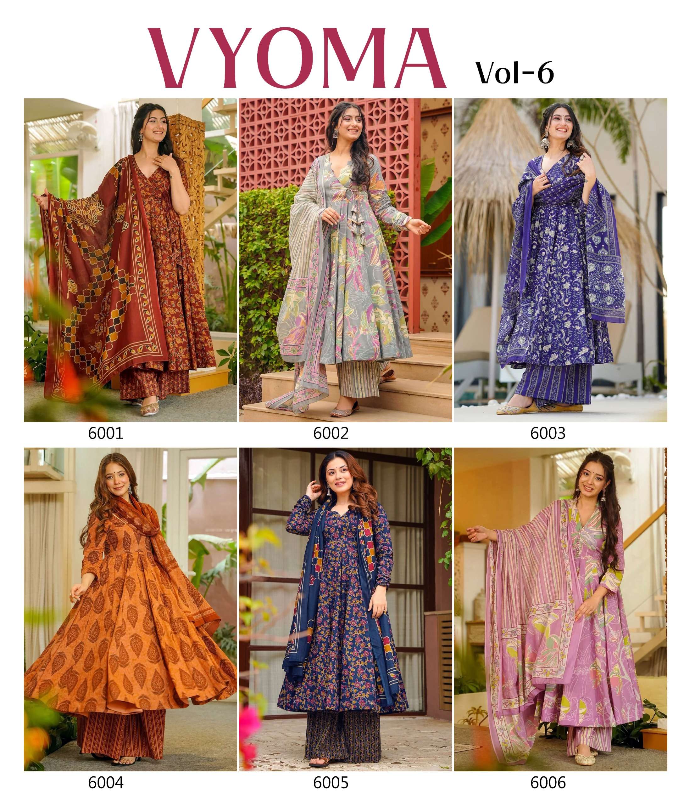 MF VYOMA VOL 6 MUSLIN DIGITAL PRINTED FANCY LONG GOWN KURTI WITH BOTTOM AND DUPATTA