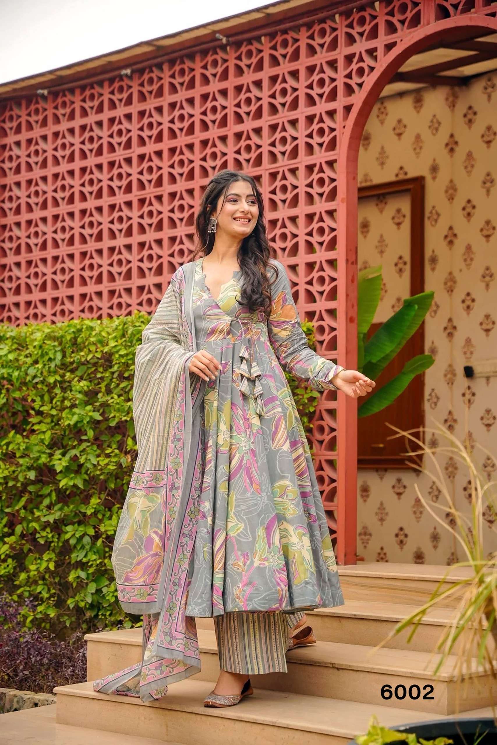 MF VYOMA VOL 6 MUSLIN DIGITAL PRINTED FANCY LONG GOWN KURTI WITH BOTTOM AND DUPATTA