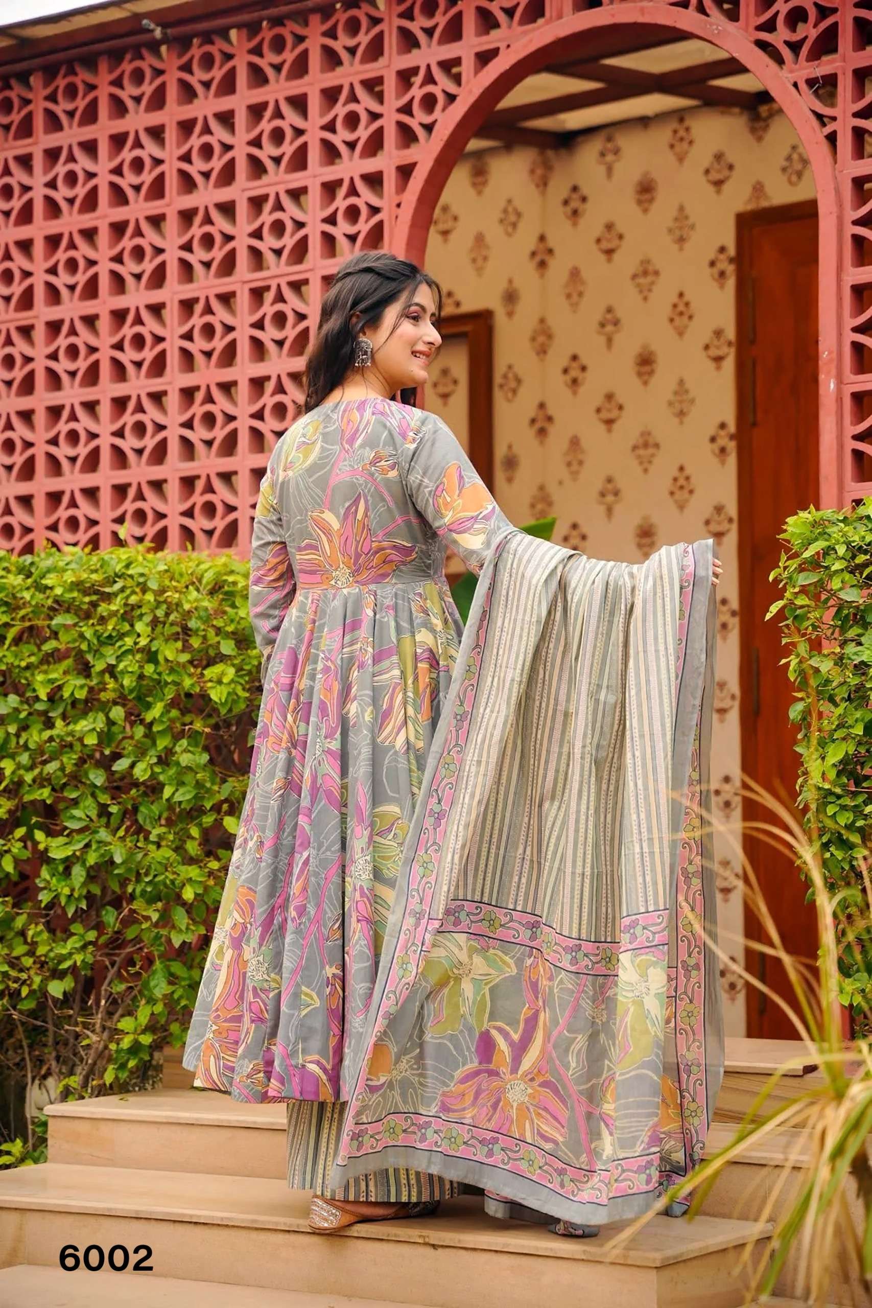 MF VYOMA VOL 6 MUSLIN DIGITAL PRINTED FANCY LONG GOWN KURTI WITH BOTTOM AND DUPATTA