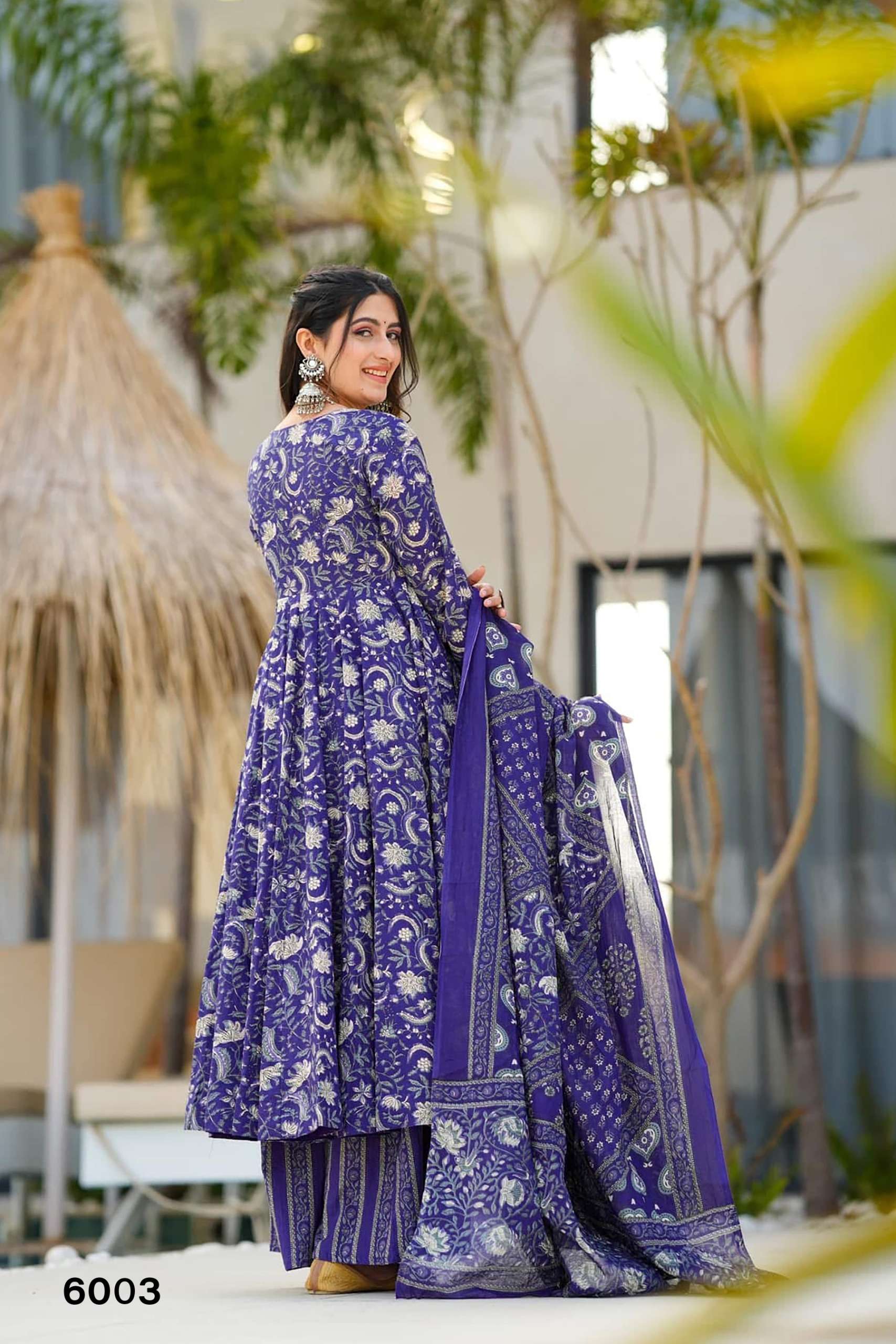 MF VYOMA VOL 6 MUSLIN DIGITAL PRINTED FANCY LONG GOWN KURTI WITH BOTTOM AND DUPATTA