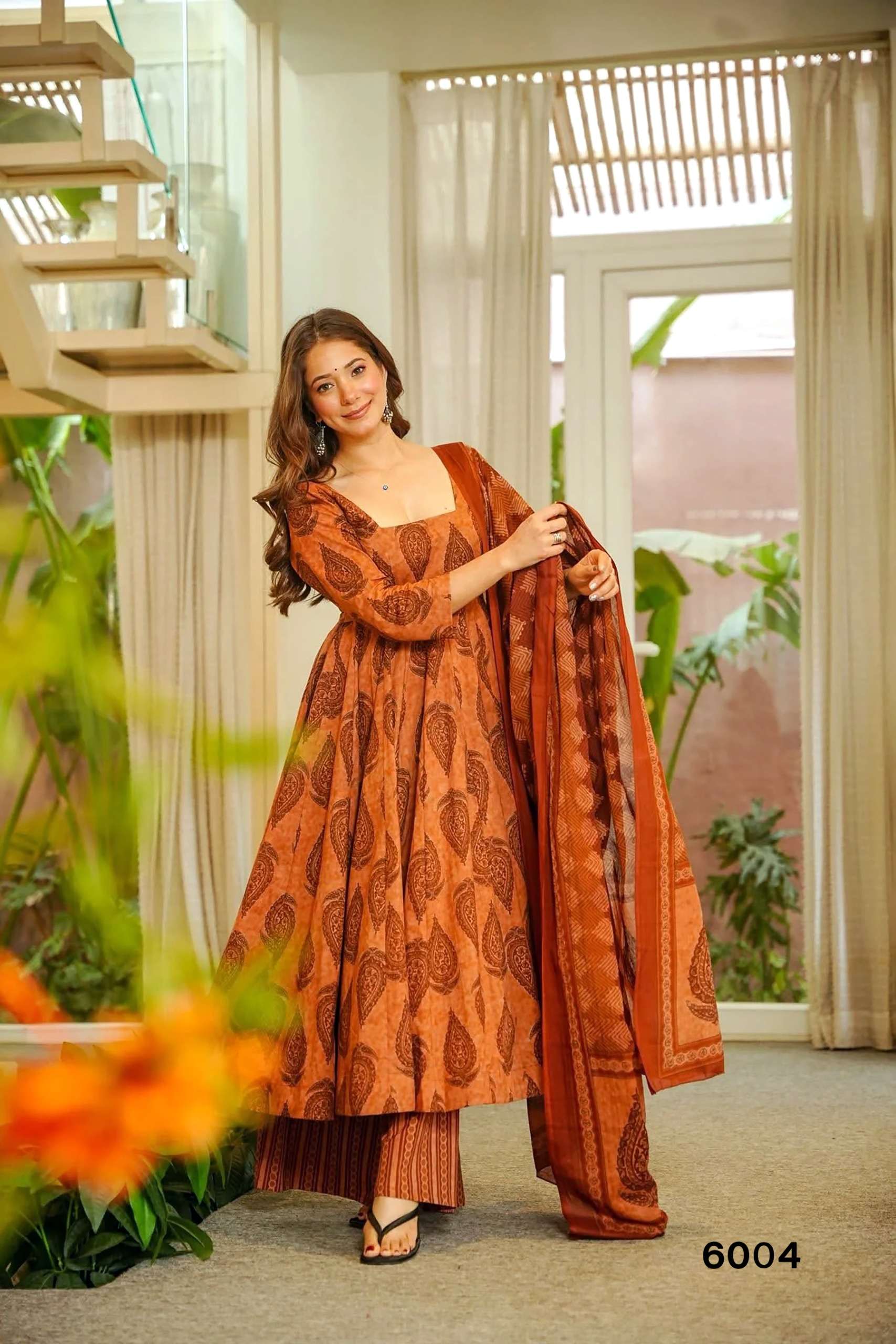 MF VYOMA VOL 6 MUSLIN DIGITAL PRINTED FANCY LONG GOWN KURTI WITH BOTTOM AND DUPATTA