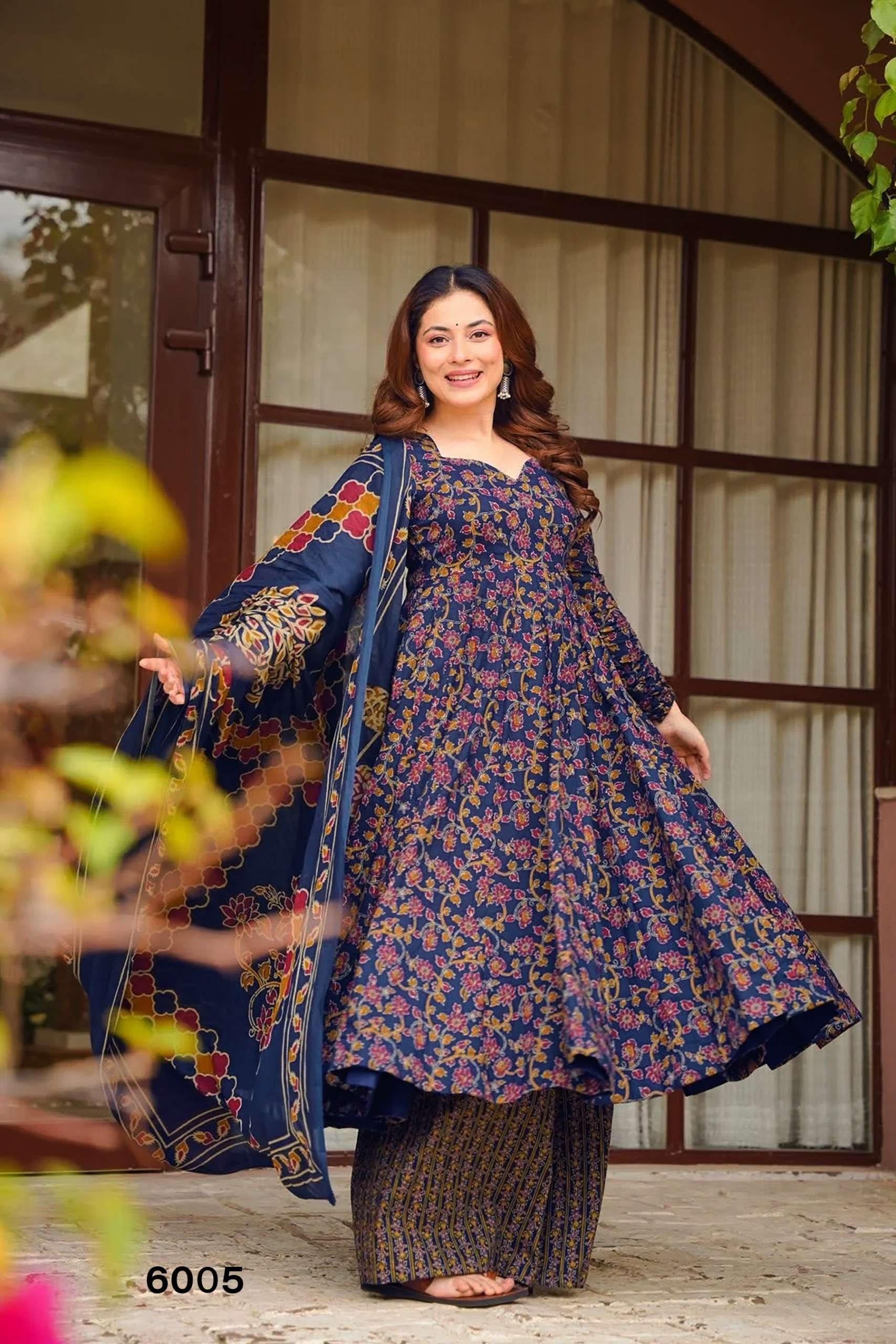 MF VYOMA VOL 6 MUSLIN DIGITAL PRINTED FANCY LONG GOWN KURTI WITH BOTTOM AND DUPATTA