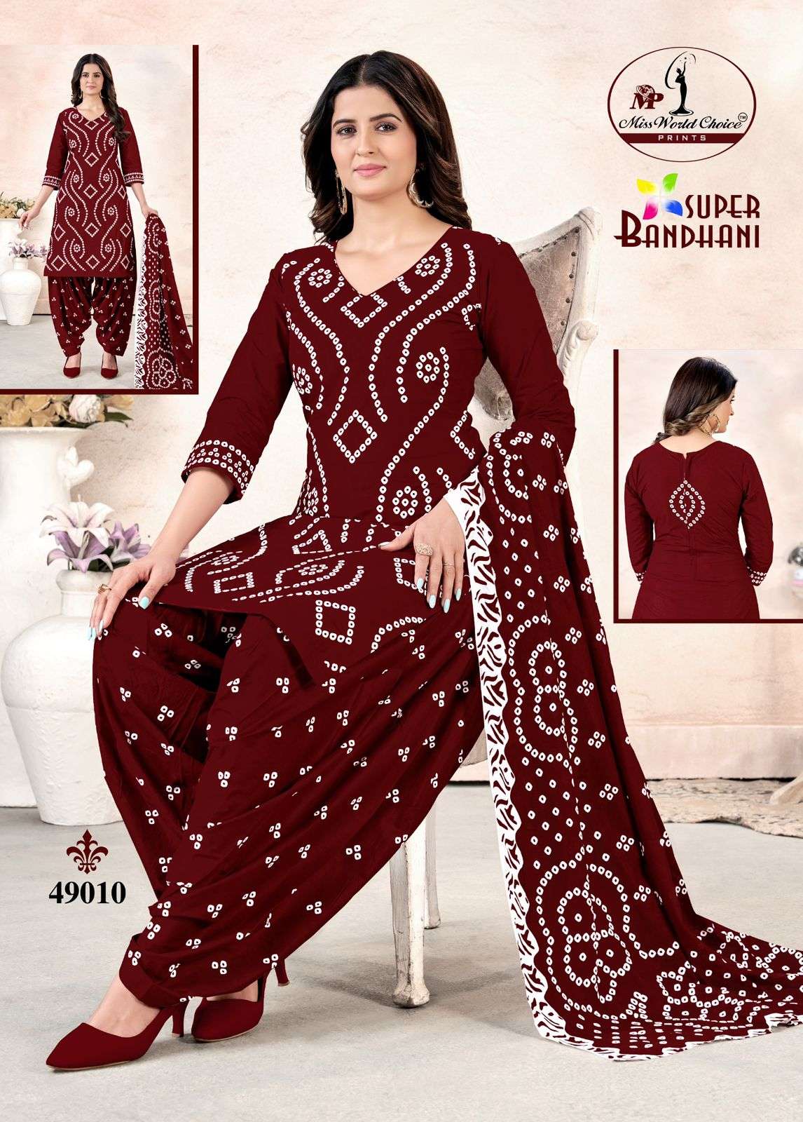 MISS WORLD CHOICE SUPER BANDHANI VOL 49 COTTON PRINTED PATIYALA DRESS 