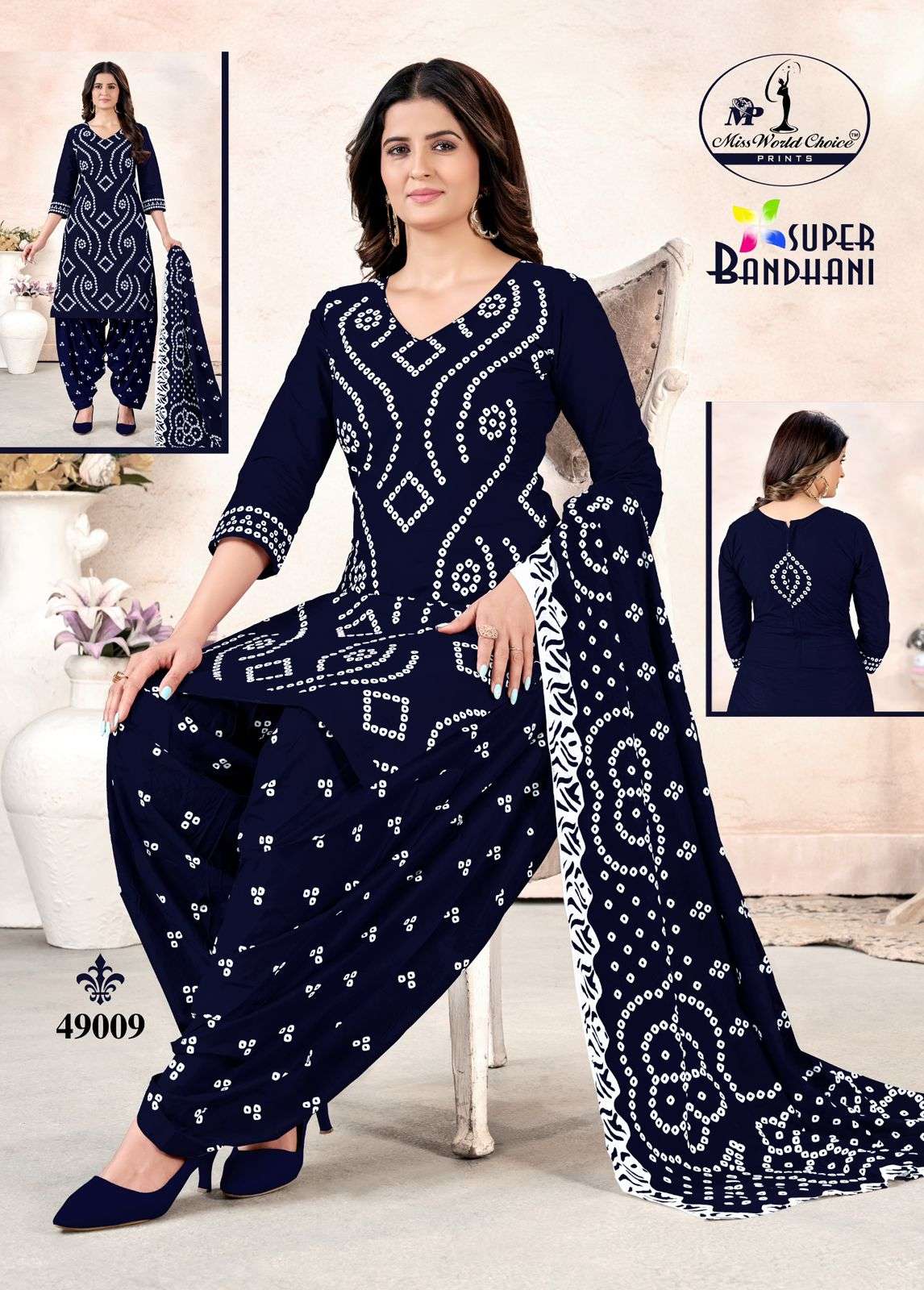 MISS WORLD CHOICE SUPER BANDHANI VOL 49 COTTON PRINTED PATIYALA DRESS 