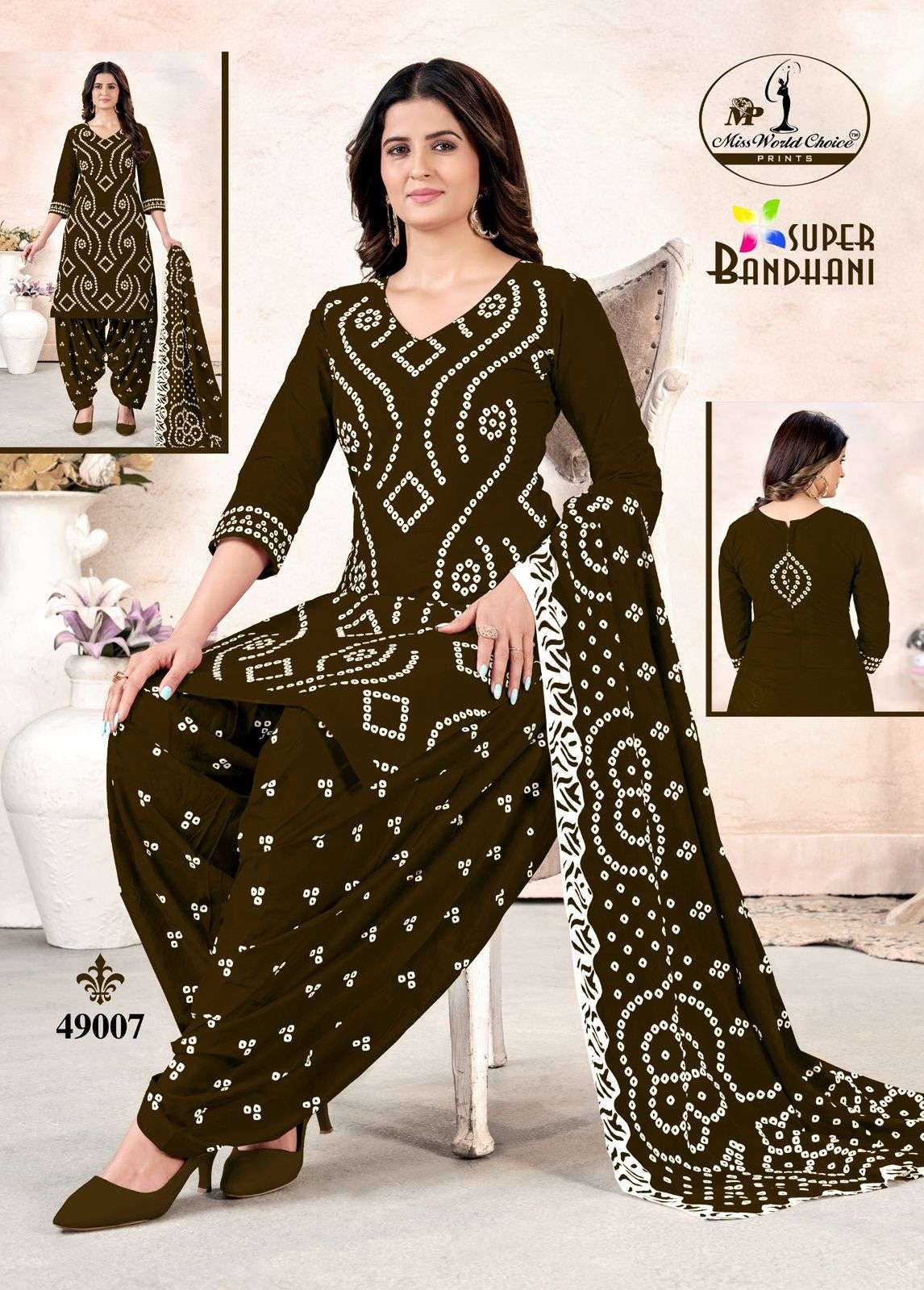 MISS WORLD CHOICE SUPER BANDHANI VOL 49 COTTON PRINTED PATIYALA DRESS 