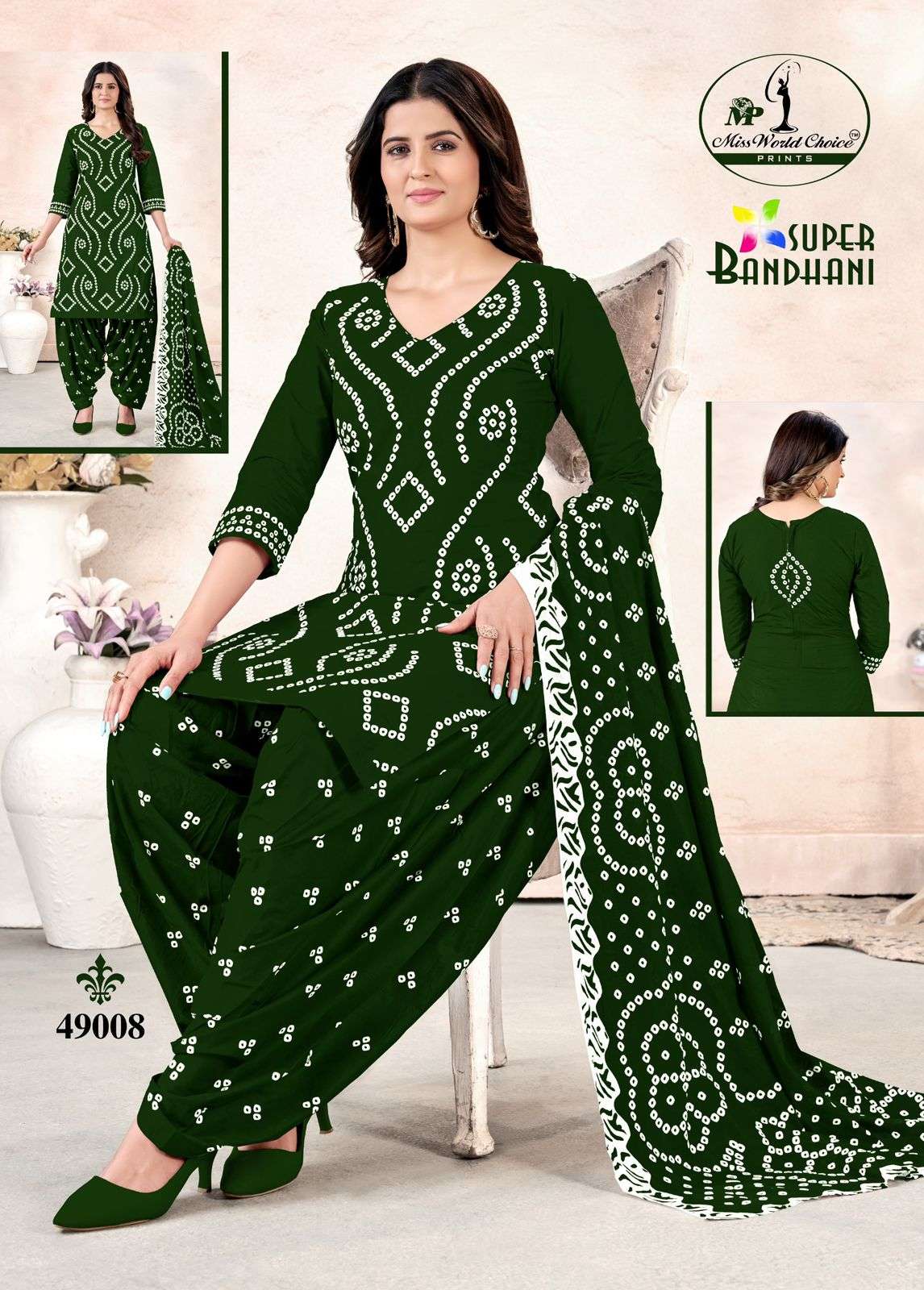 MISS WORLD CHOICE SUPER BANDHANI VOL 49 COTTON PRINTED PATIYALA DRESS 