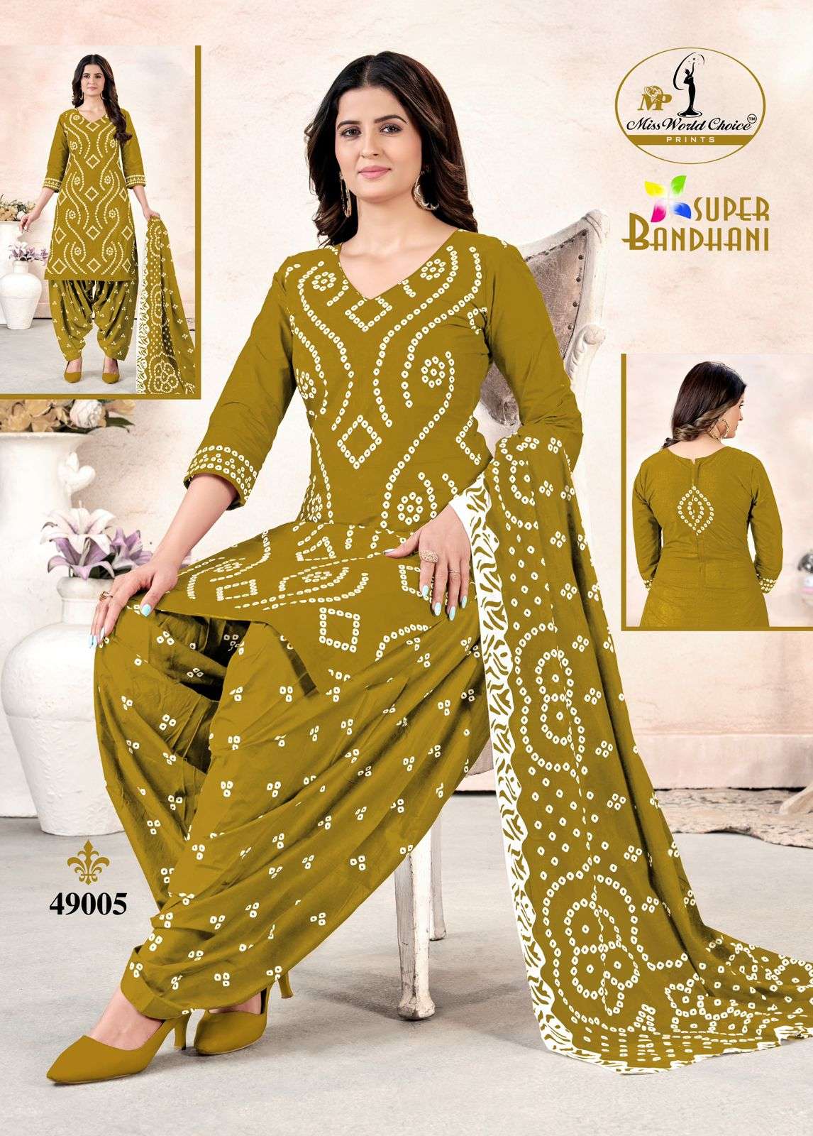 MISS WORLD CHOICE SUPER BANDHANI VOL 49 COTTON PRINTED PATIYALA DRESS 
