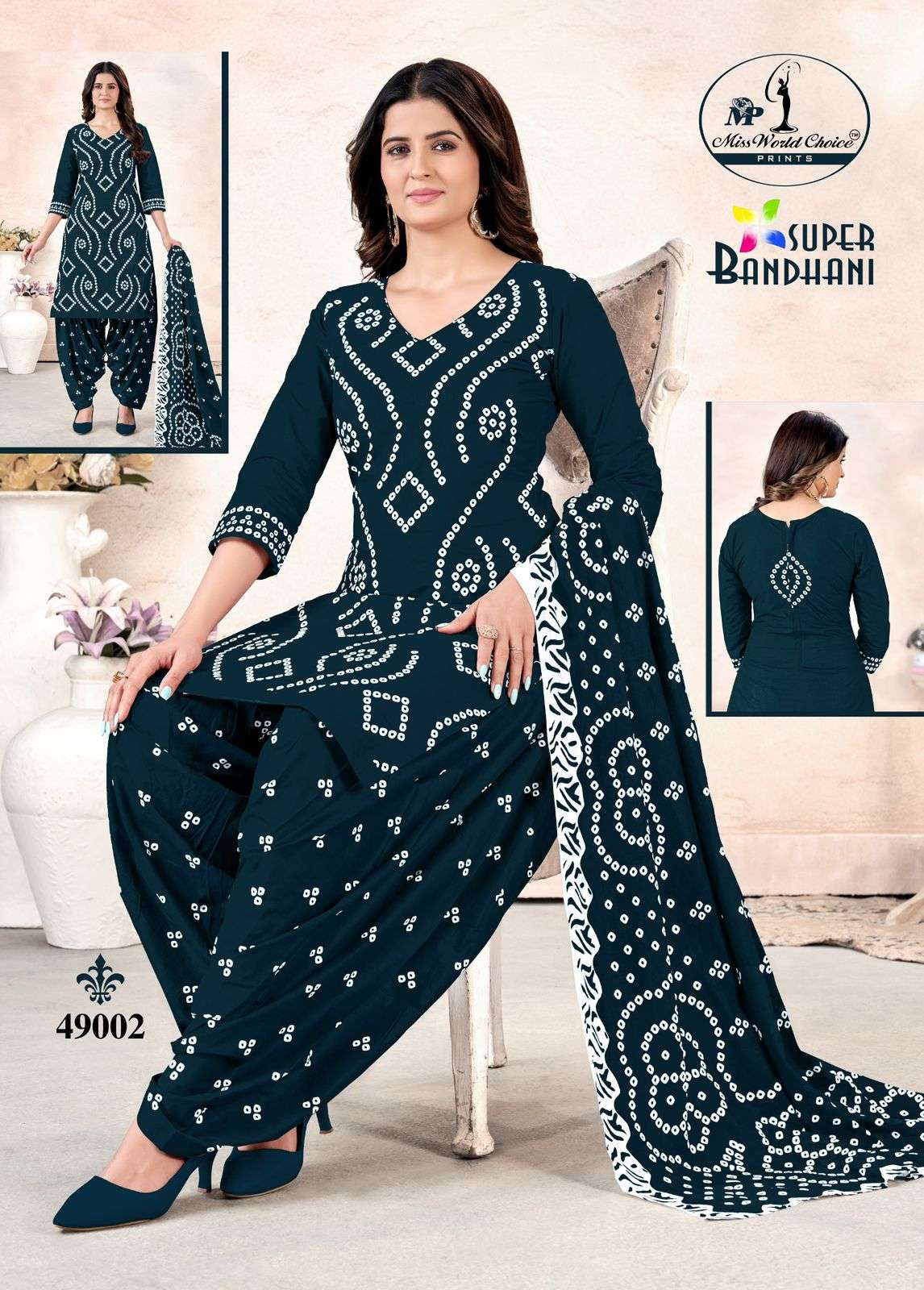 MISS WORLD CHOICE SUPER BANDHANI VOL 49 COTTON PRINTED PATIYALA DRESS 