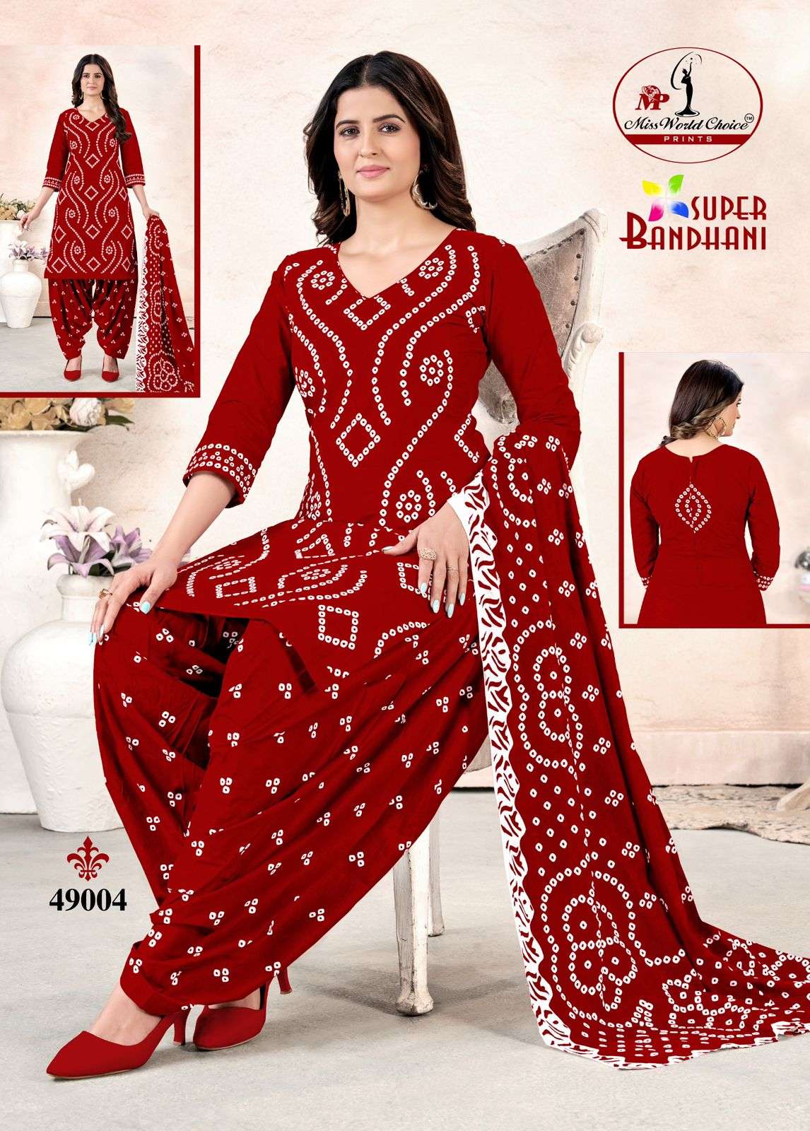 MISS WORLD CHOICE SUPER BANDHANI VOL 49 COTTON PRINTED PATIYALA DRESS 