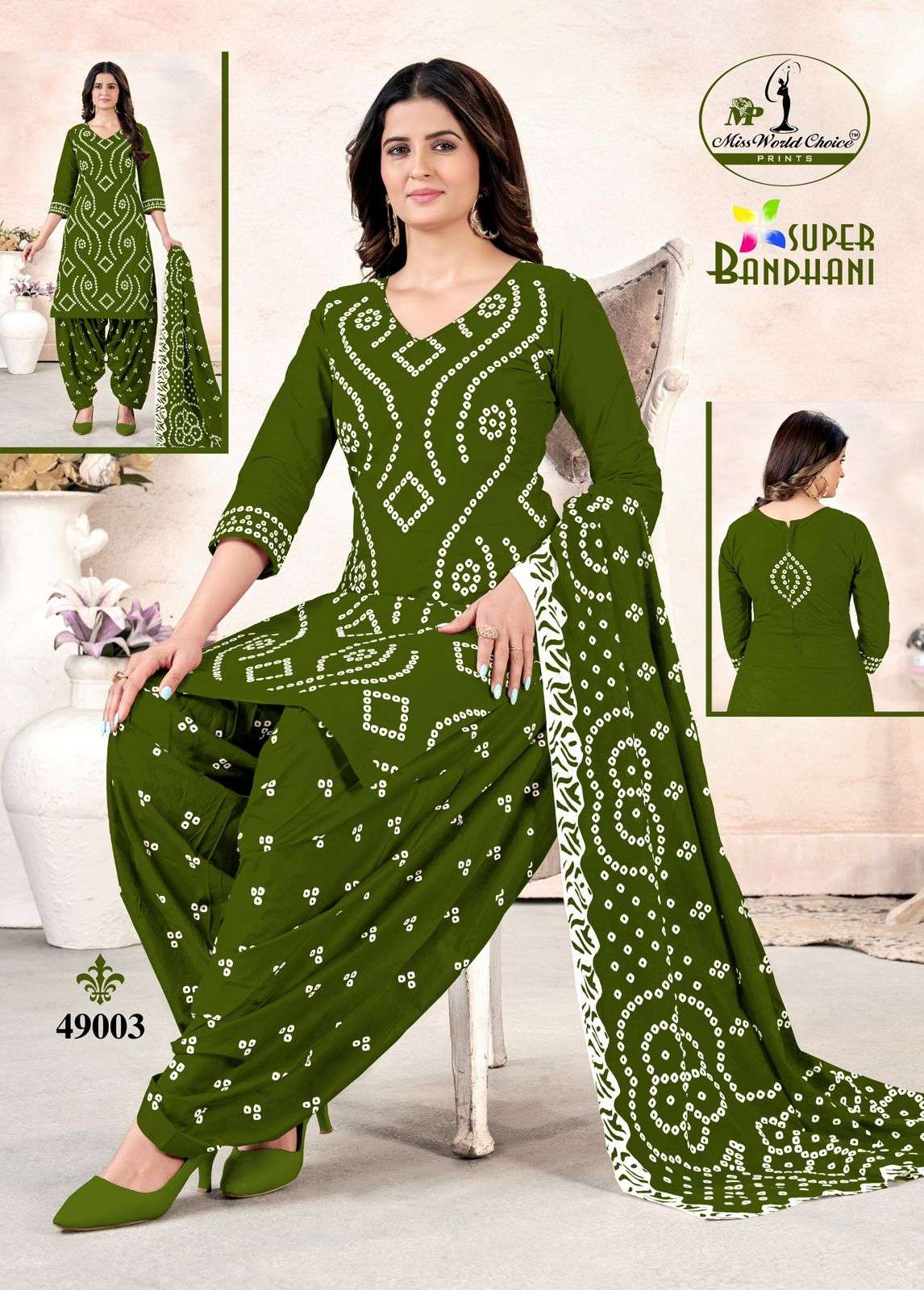 MISS WORLD CHOICE SUPER BANDHANI VOL 49 COTTON PRINTED PATIYALA DRESS 
