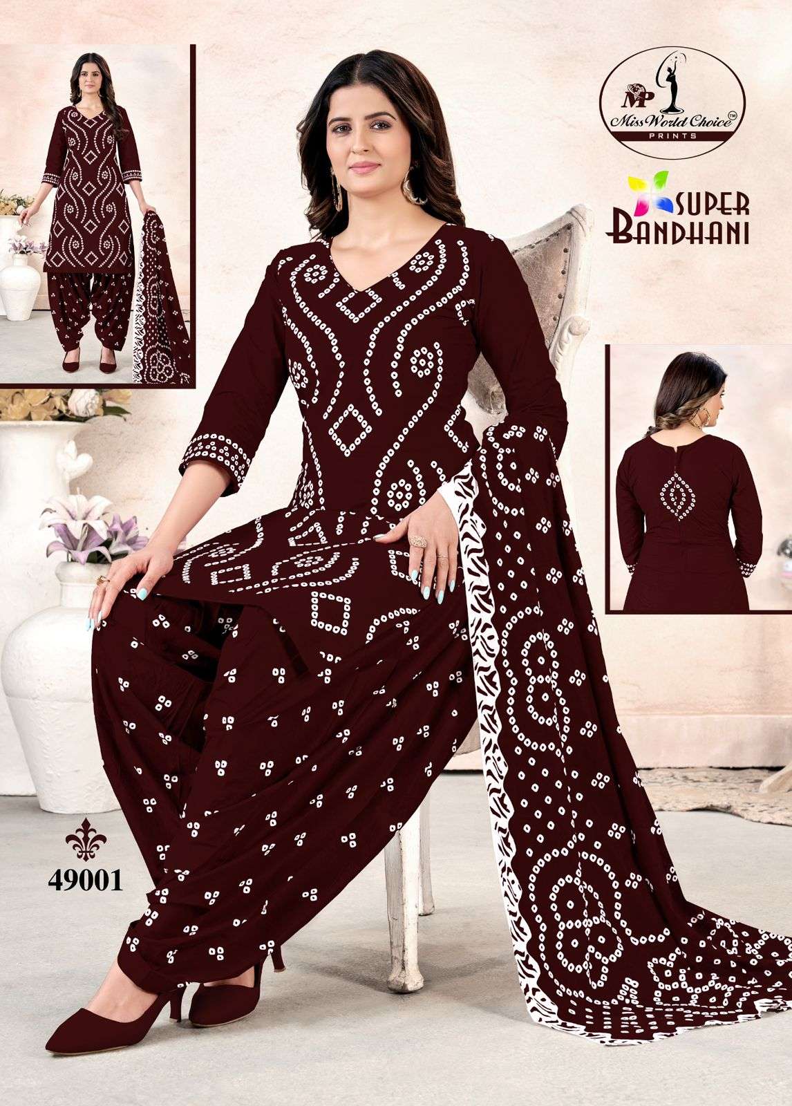 MISS WORLD CHOICE SUPER BANDHANI VOL 49 COTTON PRINTED PATIYALA DRESS 
