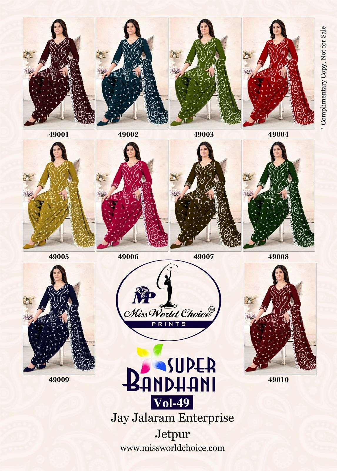 MISS WORLD CHOICE SUPER BANDHANI VOL 49 COTTON PRINTED PATIYALA DRESS 