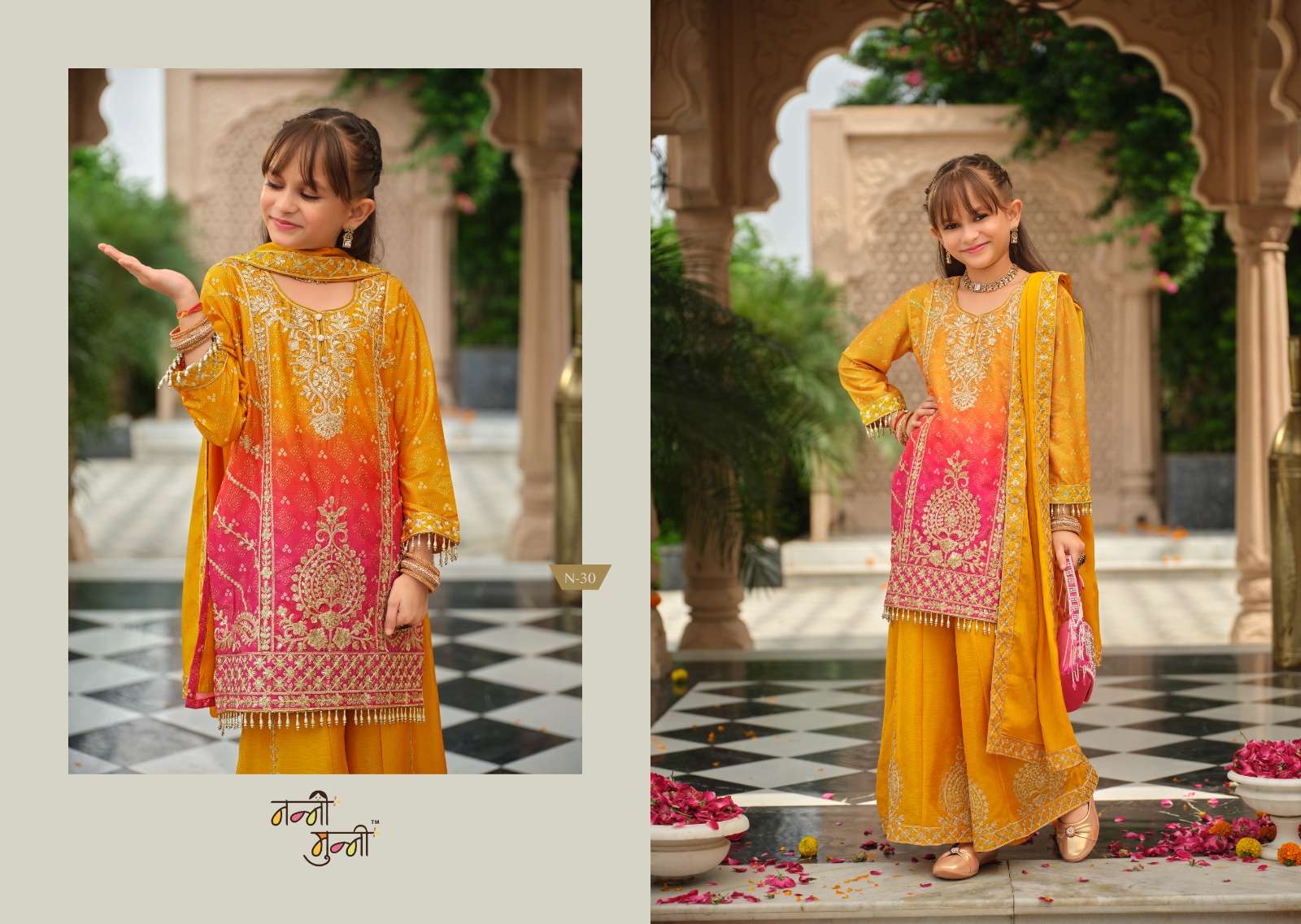 NANNI MUNNI BLOSSOMS HEAVY EMBROIDERY DESIGNER WORK WEDDING WEAR KIDS SUIT