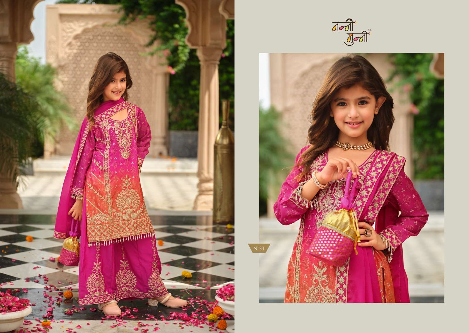 NANNI MUNNI BLOSSOMS HEAVY EMBROIDERY DESIGNER WORK WEDDING WEAR KIDS SUIT