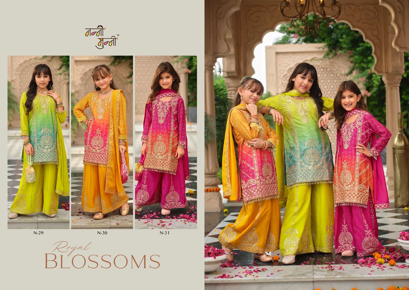 NANNI MUNNI BLOSSOMS HEAVY EMBROIDERY DESIGNER WORK WEDDING WEAR KIDS SUIT