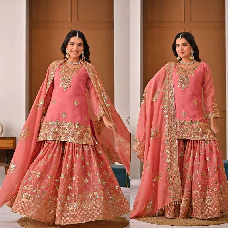 ND 5060 SILK DESIGNER PARTY WEAR LADIES SHARARA SUIT
