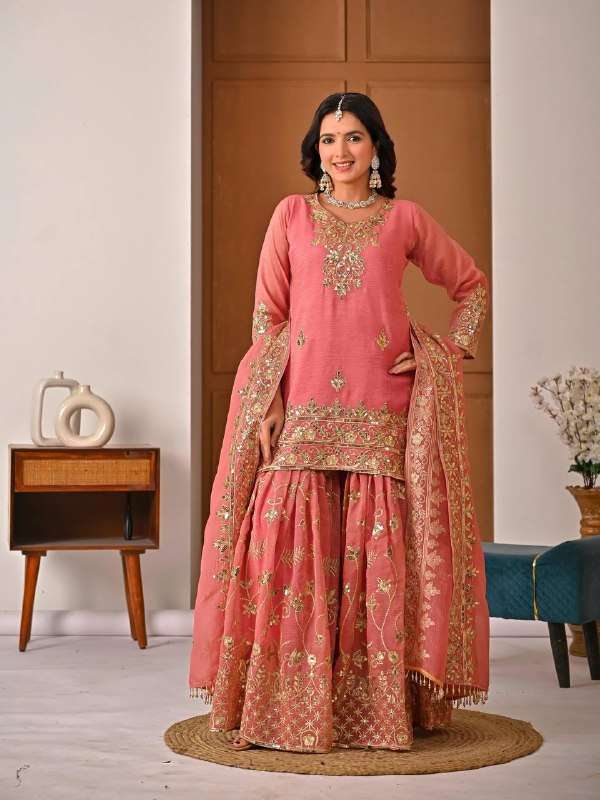 ND 5060 SILK DESIGNER PARTY WEAR LADIES SHARARA SUIT