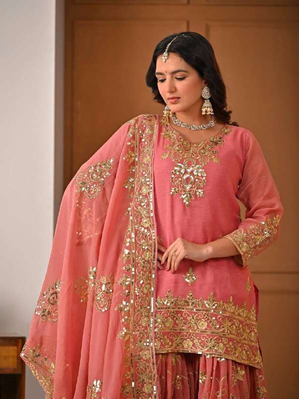 ND 5060 SILK DESIGNER PARTY WEAR LADIES SHARARA SUIT