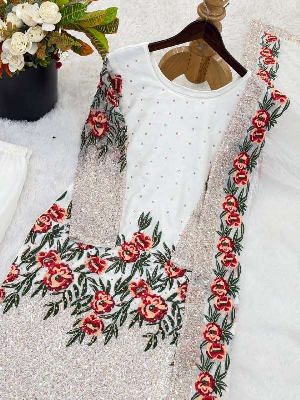 NSR 887 SILK HEAVY EMBROIDERD DESIGNER WEDDING WEAR SHARARA SUIT