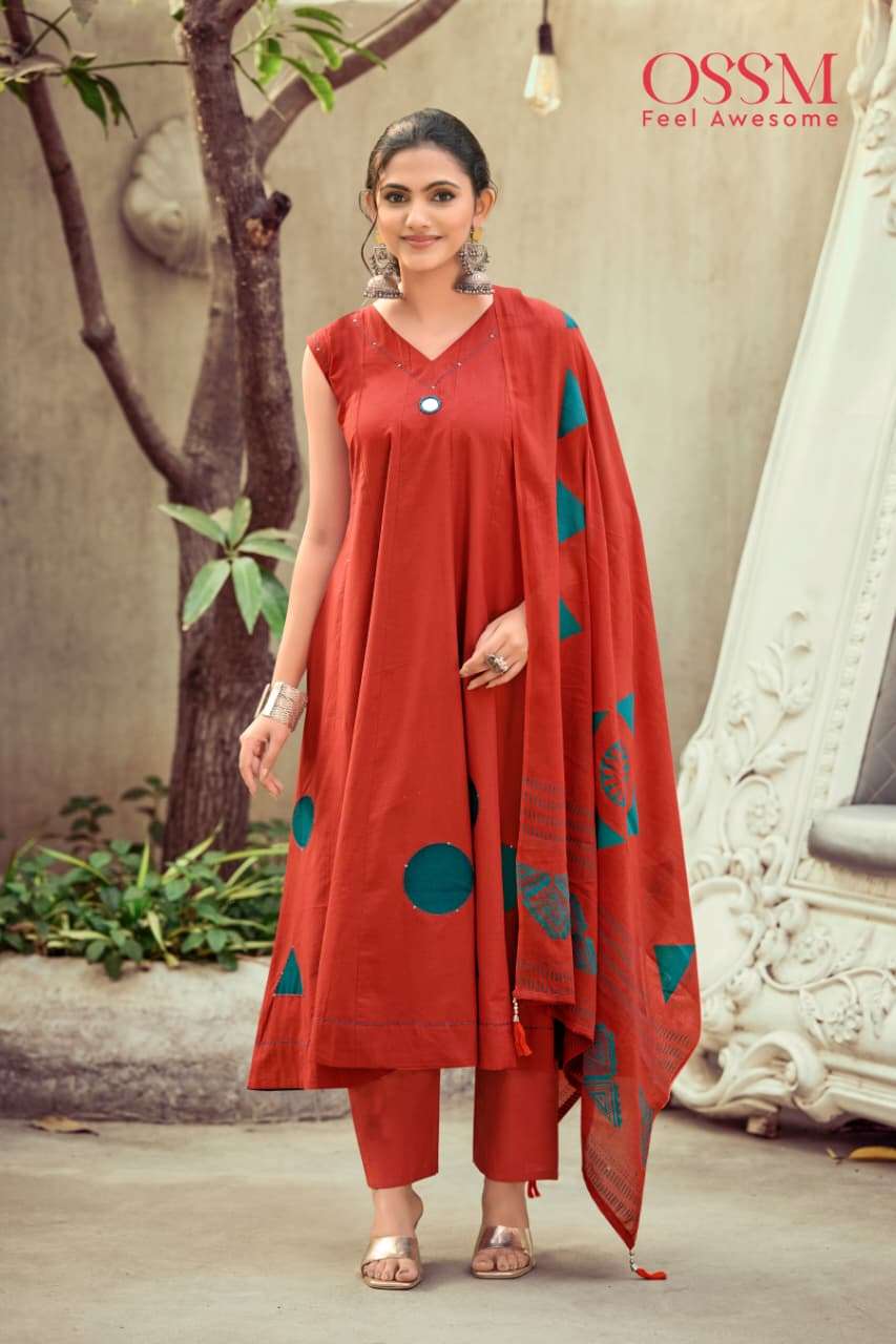OSSM MAHIYA VOL 2 COTTON FANCY ANARKALI STYLE LADIES 3PCS SET COLLECTION 