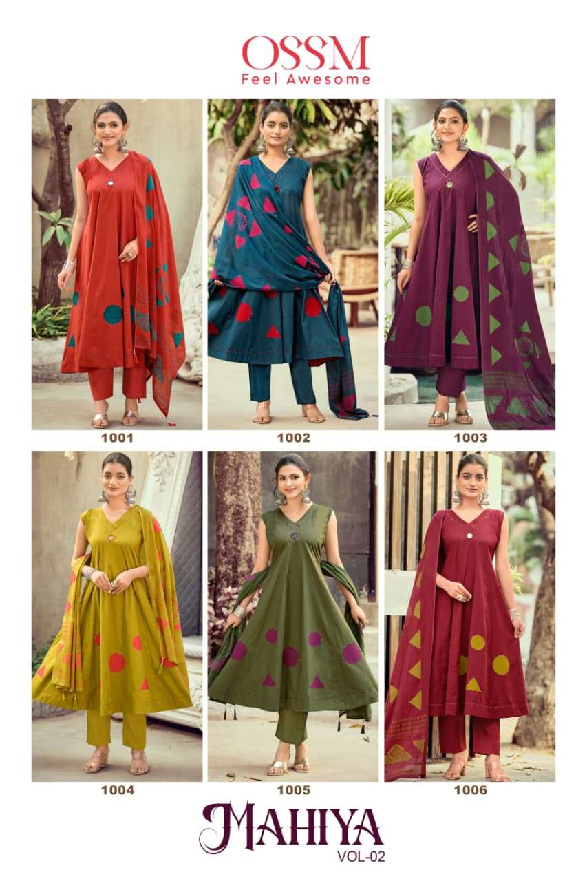 OSSM MAHIYA VOL 2 COTTON FANCY ANARKALI STYLE LADIES 3PCS SET COLLECTION 