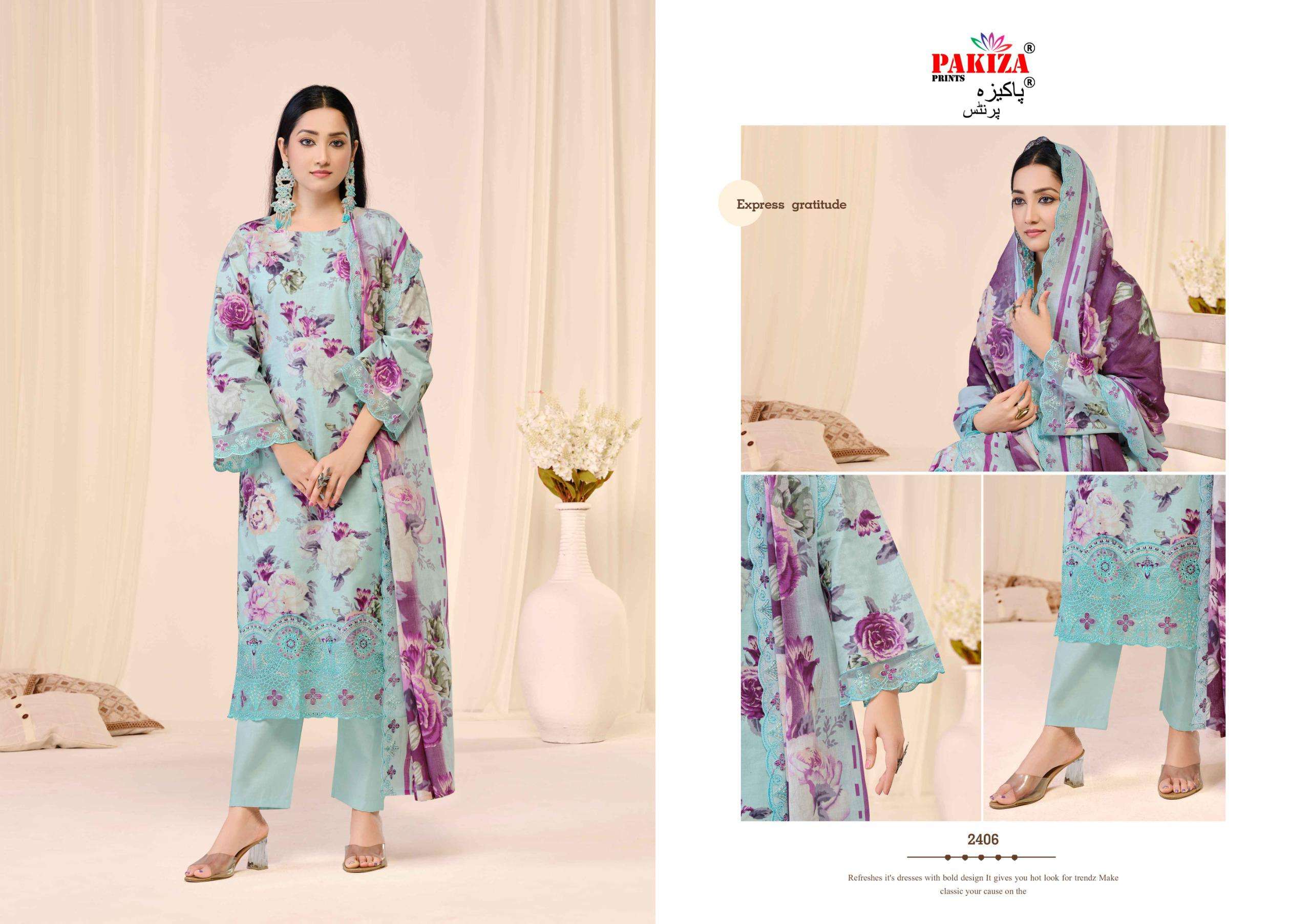 PAKIZA PRINTS ABU REHAN VOL 24 LAWN COTTON DIGITAL PRINT WITH FANCY WORK SUIT