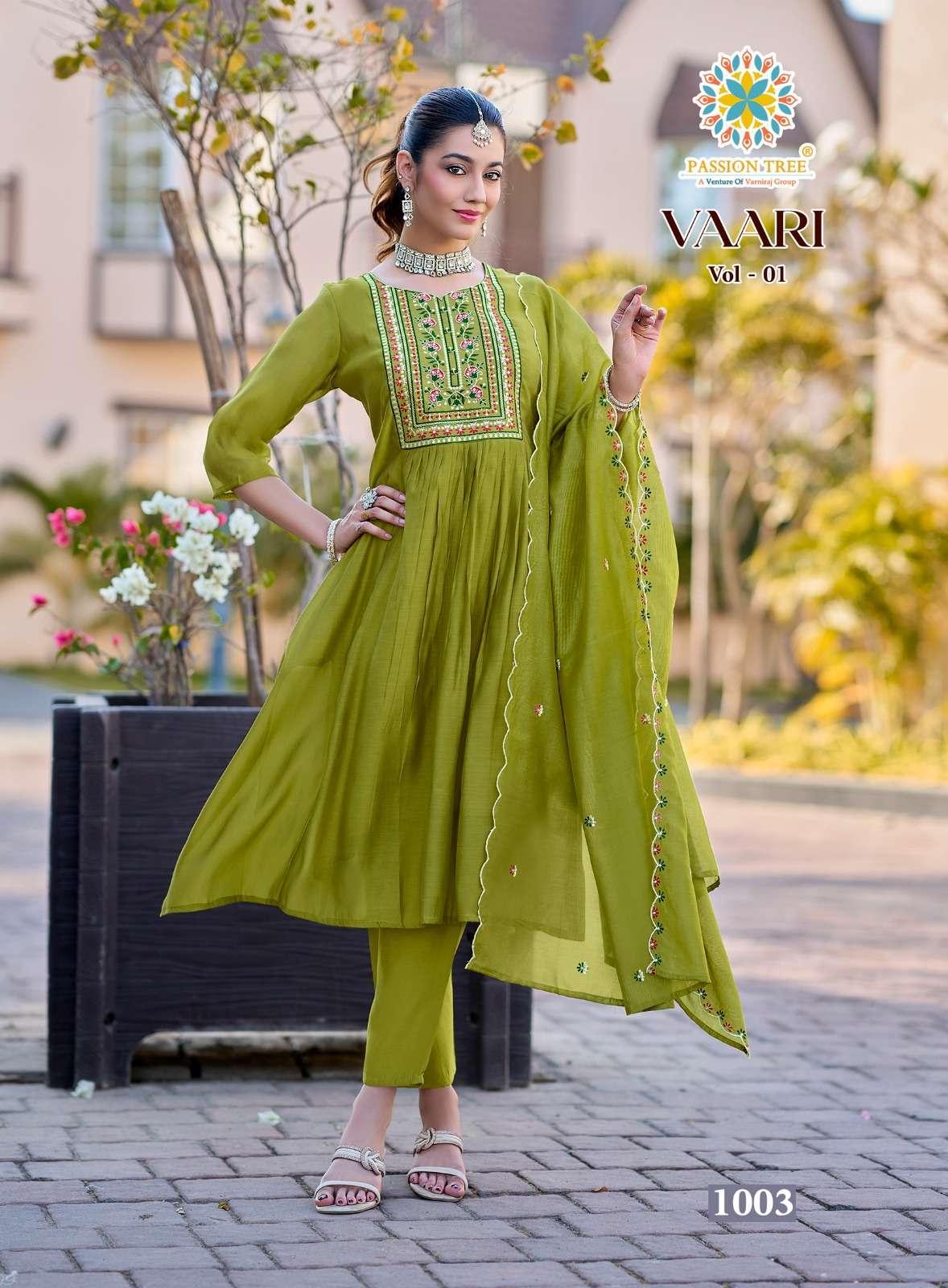 PASSION TREE VAARI VOL 1 CHANDERI SILK FANCY ANARKALI STYLE LADIES 3PCS SET COLLECTION 