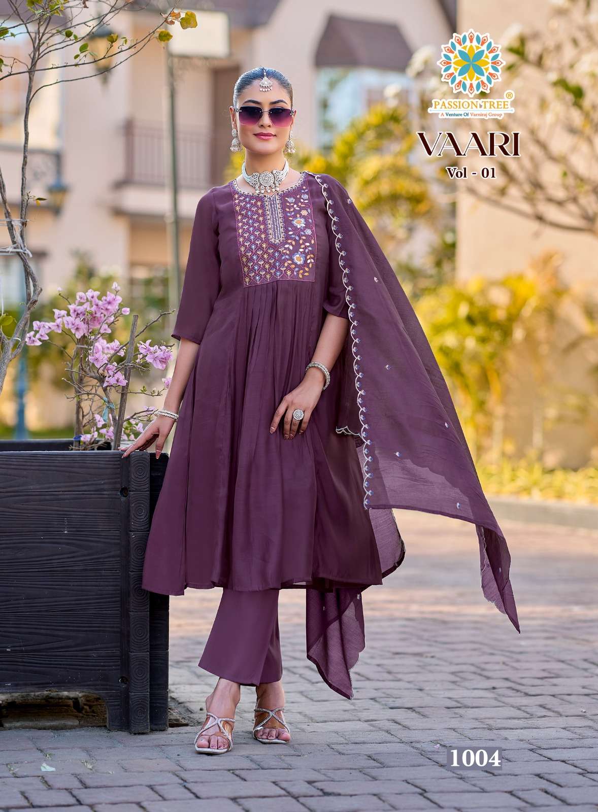 PASSION TREE VAARI VOL 1 CHANDERI SILK FANCY ANARKALI STYLE LADIES 3PCS SET COLLECTION 