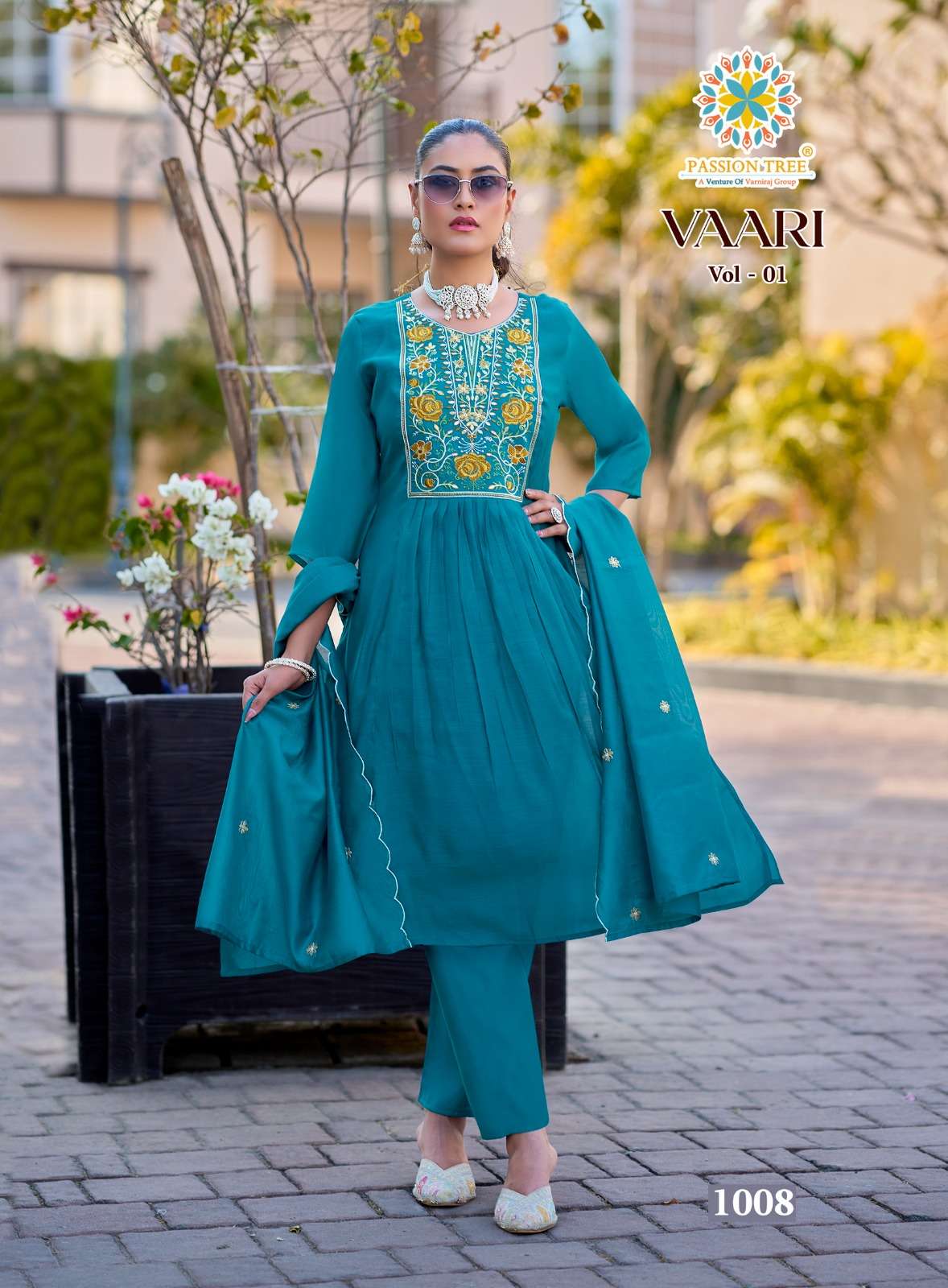 PASSION TREE VAARI VOL 1 CHANDERI SILK FANCY ANARKALI STYLE LADIES 3PCS SET COLLECTION 
