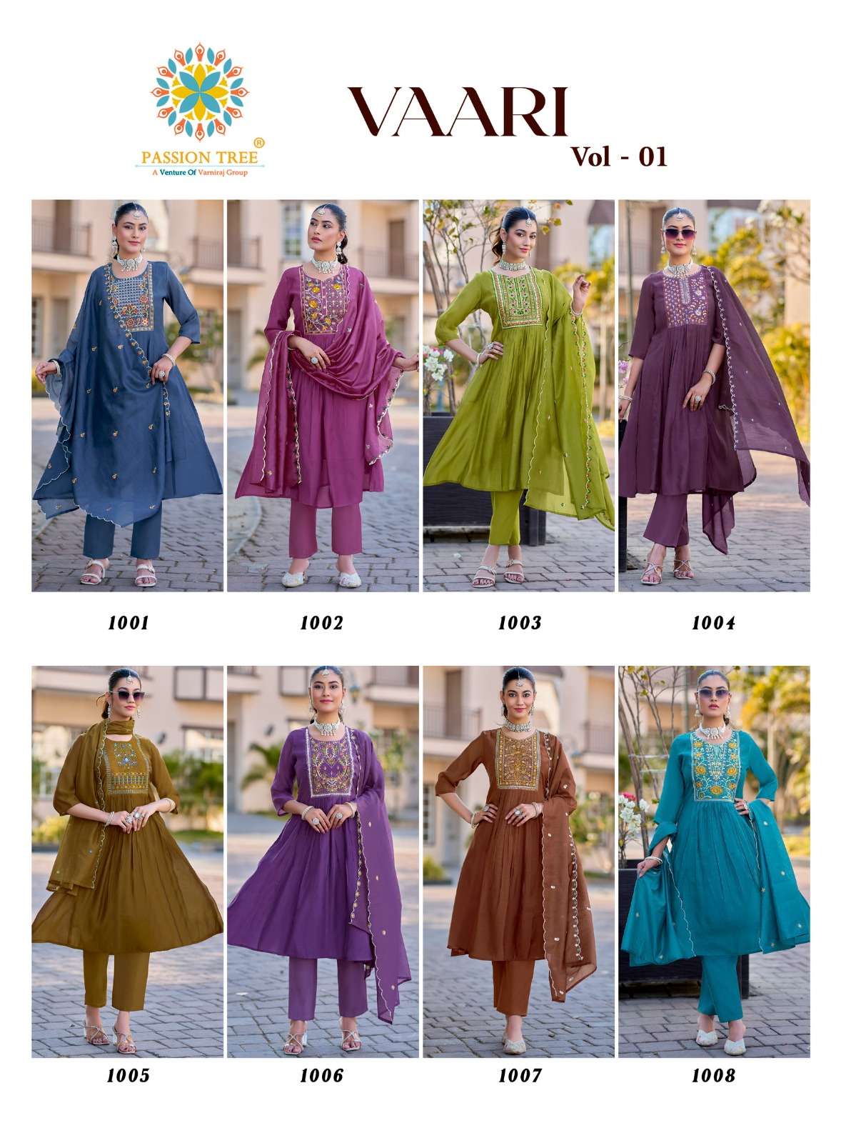 PASSION TREE VAARI VOL 1 CHANDERI SILK FANCY ANARKALI STYLE LADIES 3PCS SET COLLECTION 