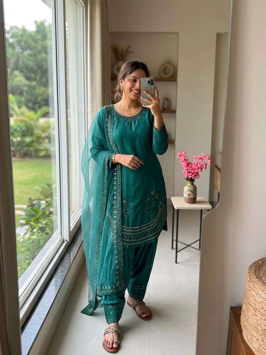 PD 1143 CREPE SILK FANCY PARTY WEAR LOOK TOP FARSHI PLAZZO AND DUPATTA 