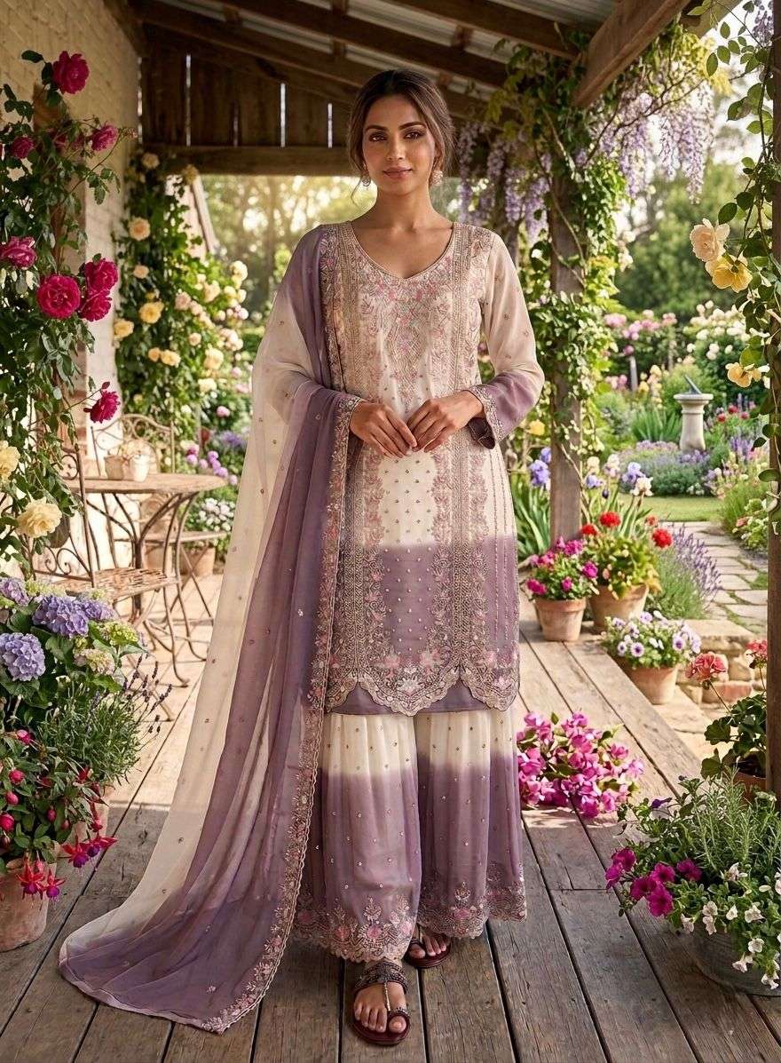 PD 1145 DUAL TONE GEORGETTE FANCY BEAUTIFUL DESIGNER LOOK PARTY WEAR LADIES SUIT