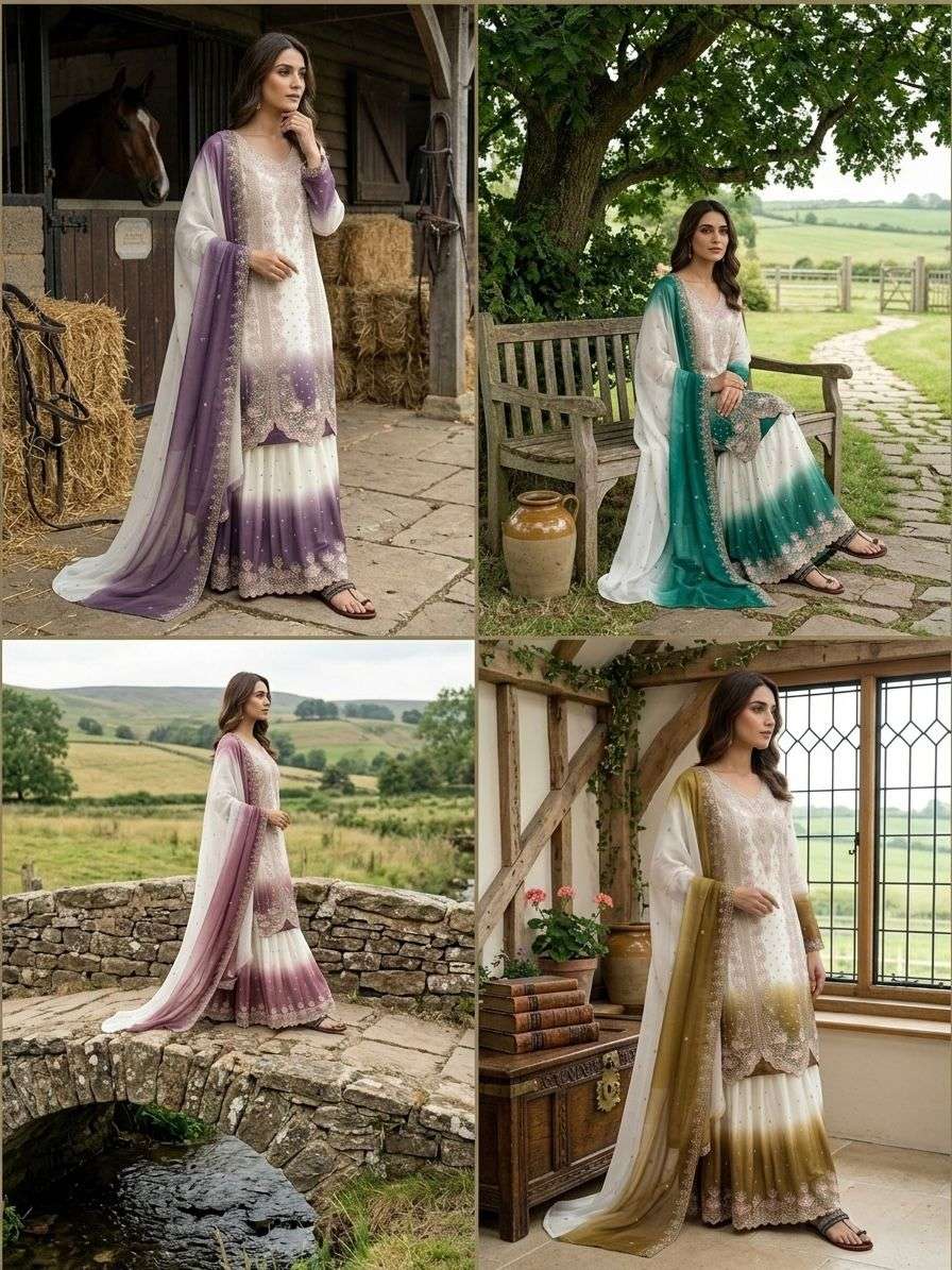 PD 1145 DUAL TONE GEORGETTE FANCY BEAUTIFUL DESIGNER LOOK PARTY WEAR LADIES SUIT