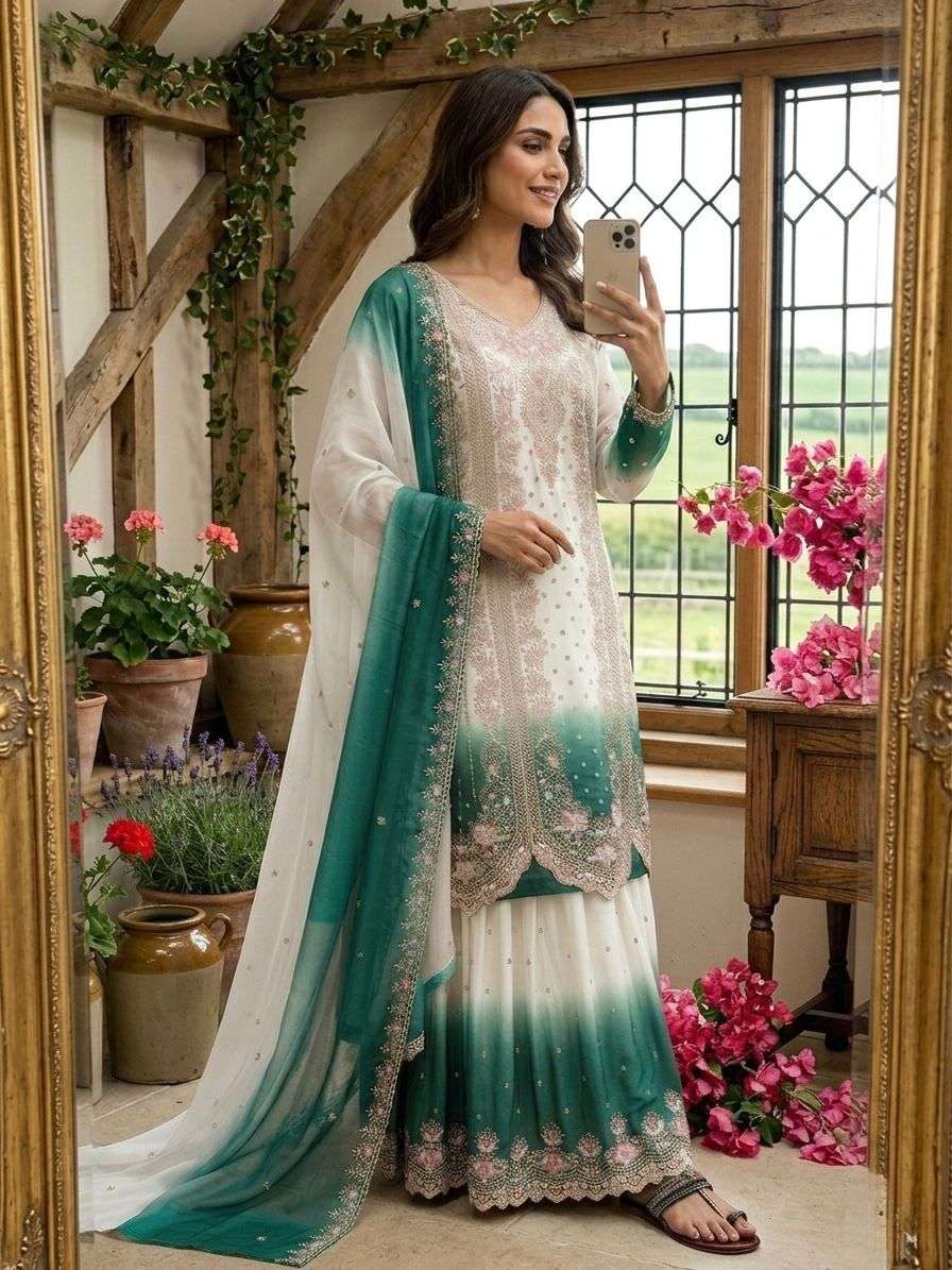 PD 1145 DUAL TONE GEORGETTE FANCY BEAUTIFUL DESIGNER LOOK PARTY WEAR LADIES SUIT