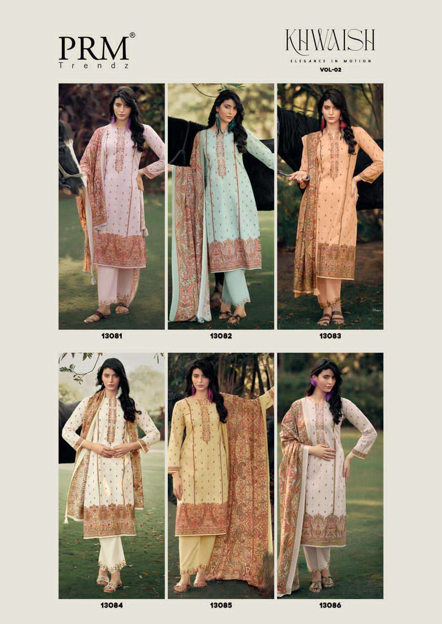  PRM TRENDZ KHWAISH VOL 2 LAWN COTTON  DIGITAL PRINT WITH FANCY WORK SUIT