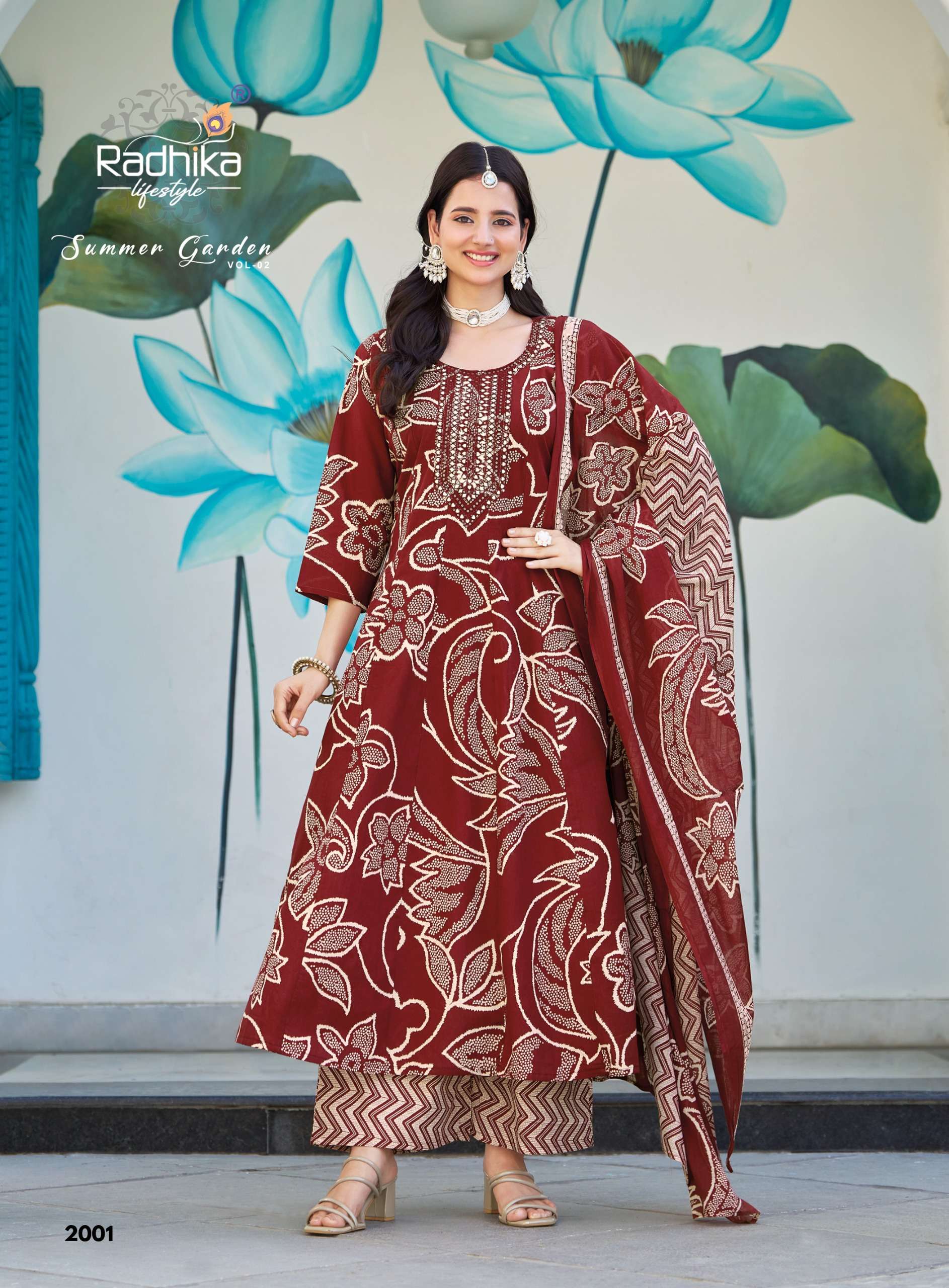 RADHIKA LIFE STYLE SUMMER GARDEN VOL 2 COTTON PRINT WITH FANCY WORK LADIES 3PCS SET COLLECTION 