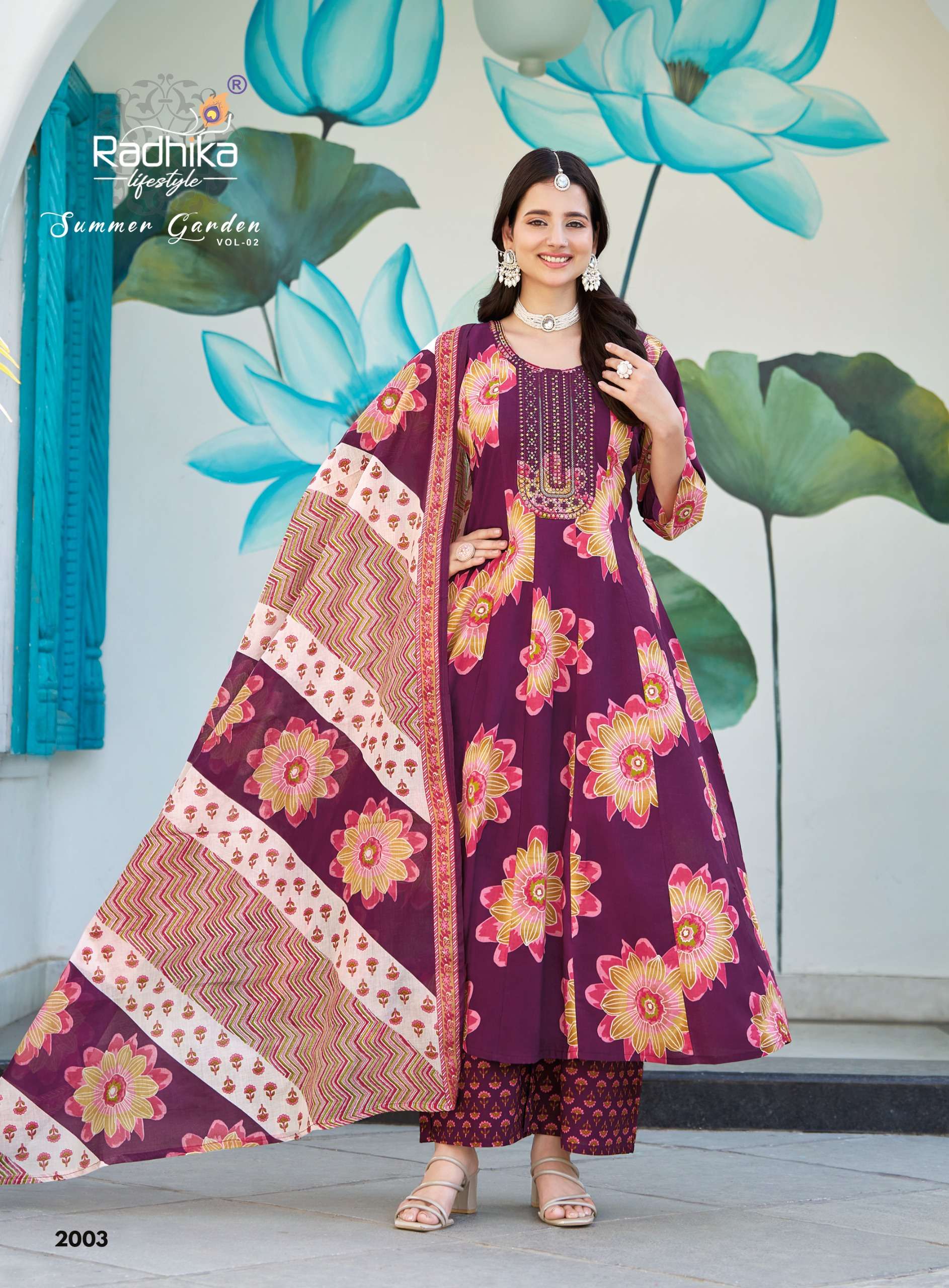 RADHIKA LIFE STYLE SUMMER GARDEN VOL 2 COTTON PRINT WITH FANCY WORK LADIES 3PCS SET COLLECTION 