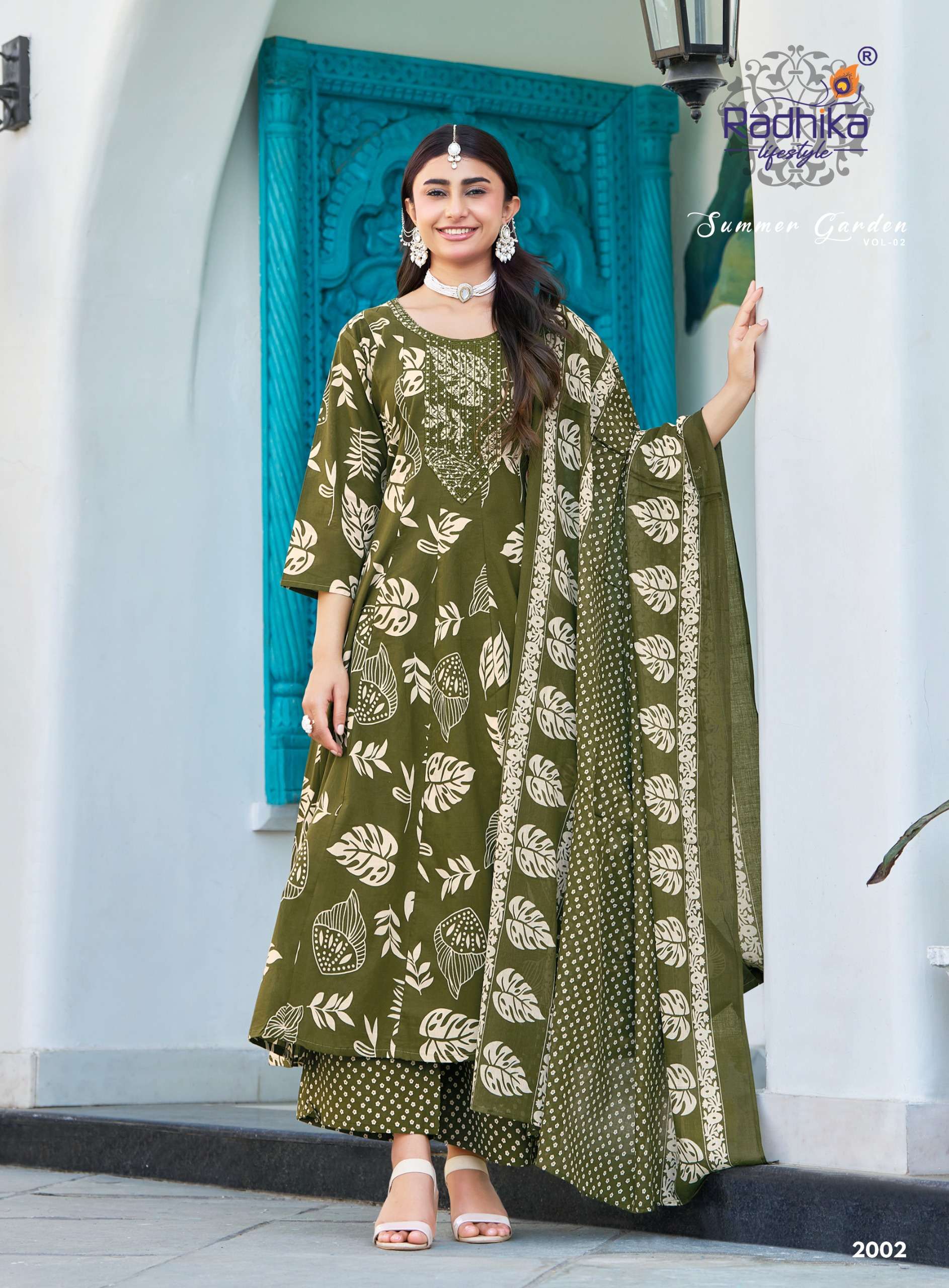 RADHIKA LIFE STYLE SUMMER GARDEN VOL 2 COTTON PRINT WITH FANCY WORK LADIES 3PCS SET COLLECTION 