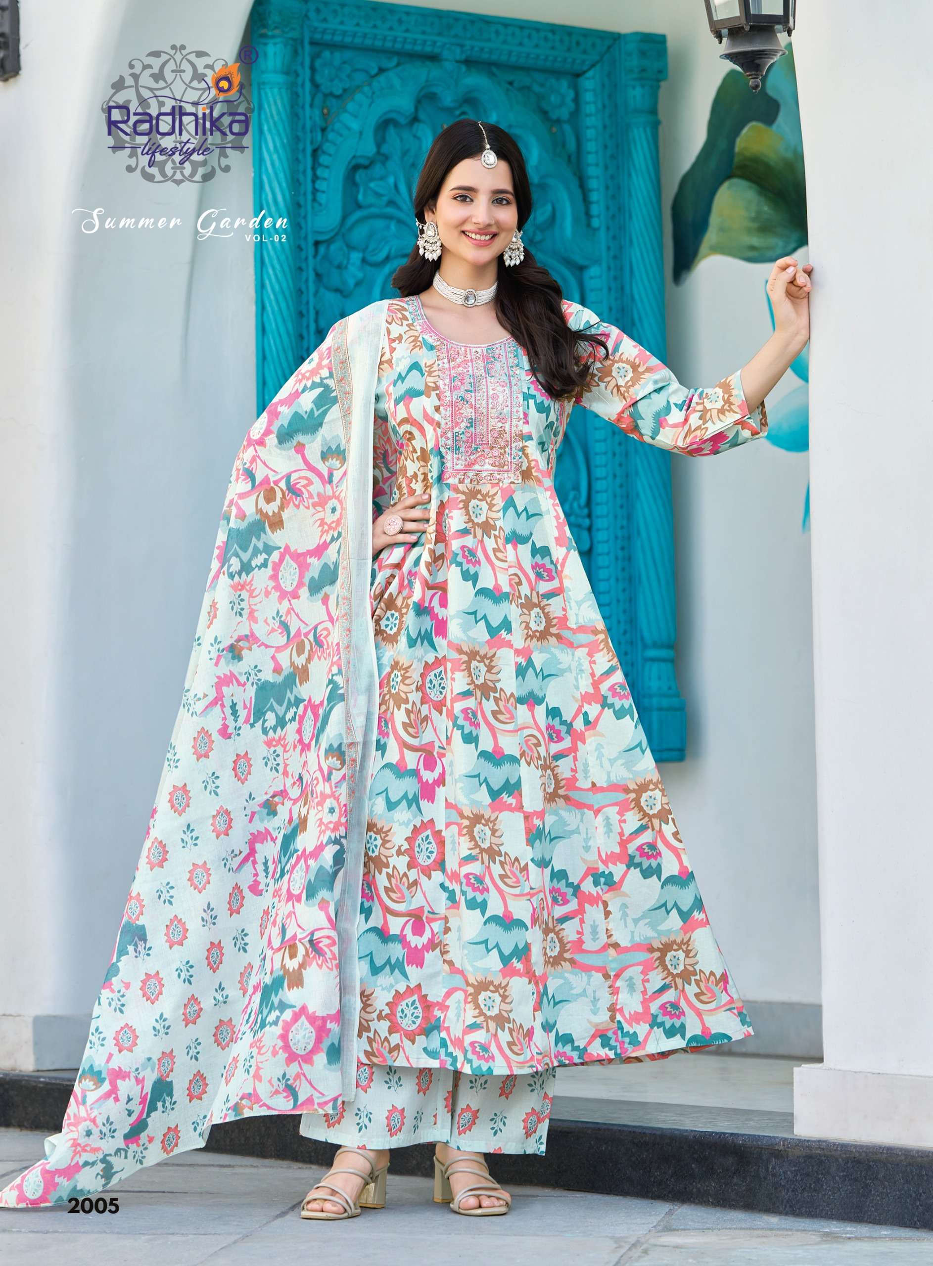 RADHIKA LIFE STYLE SUMMER GARDEN VOL 2 COTTON PRINT WITH FANCY WORK LADIES 3PCS SET COLLECTION 