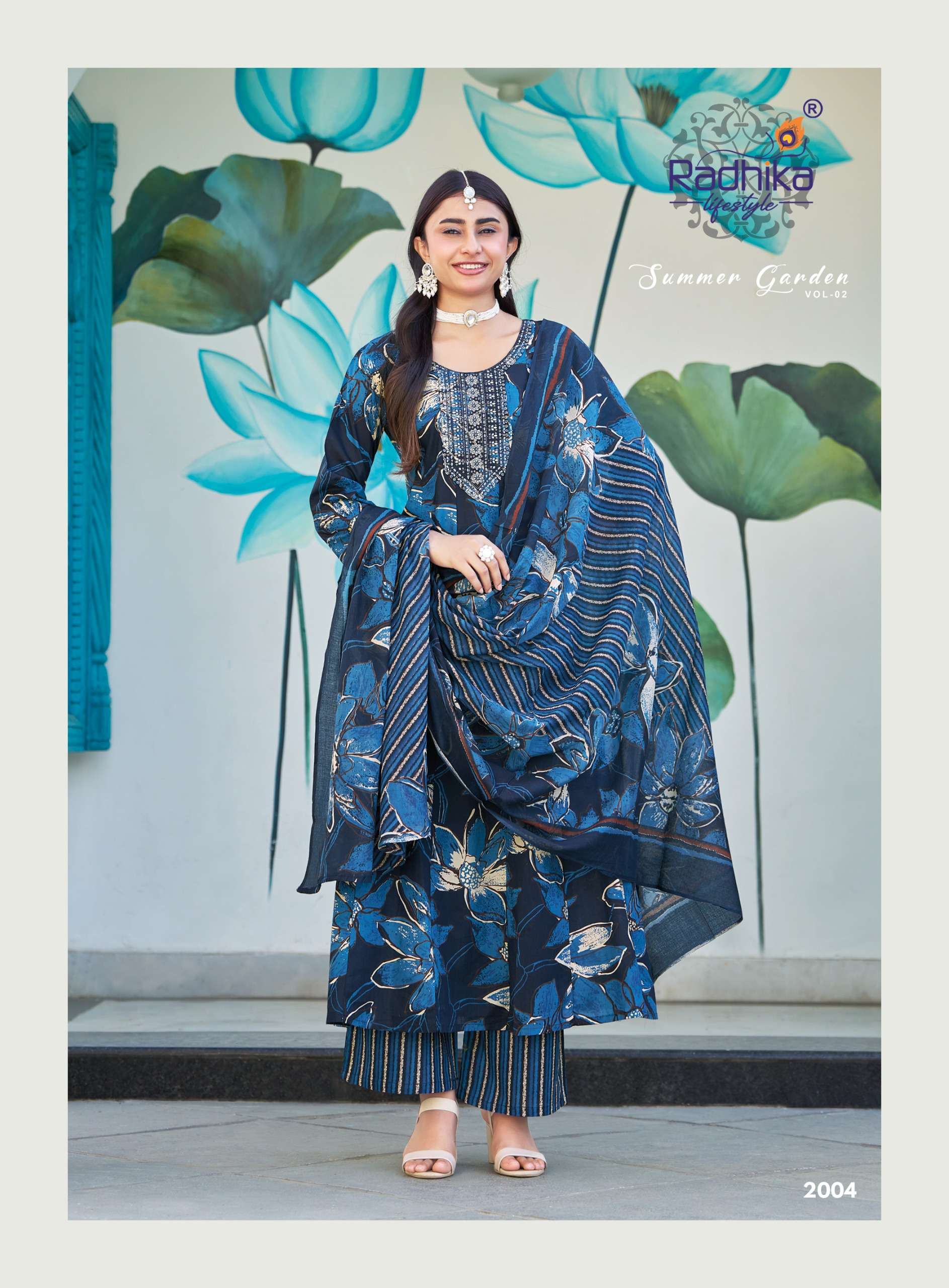 RADHIKA LIFE STYLE SUMMER GARDEN VOL 2 COTTON PRINT WITH FANCY WORK LADIES 3PCS SET COLLECTION 