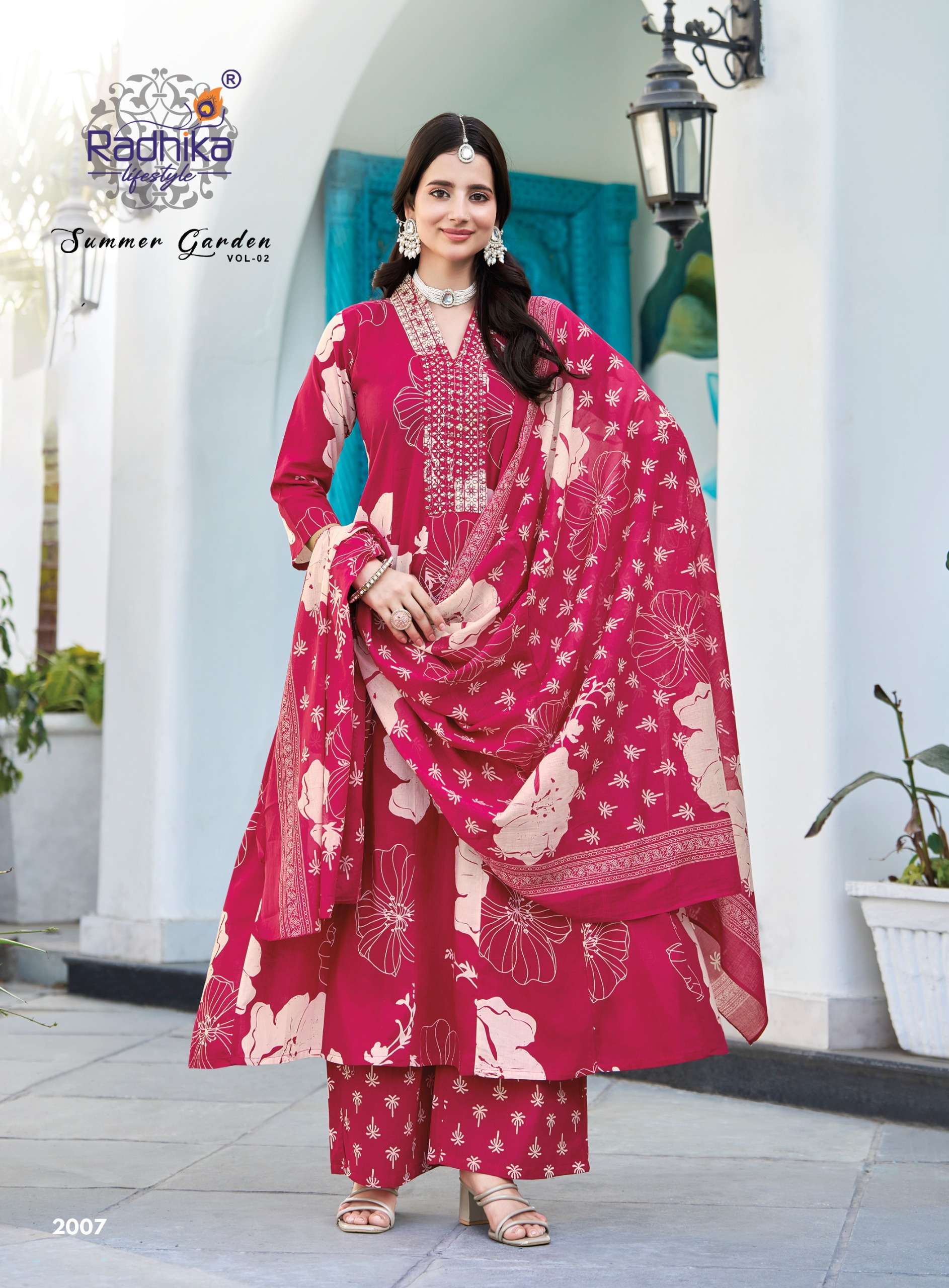 RADHIKA LIFE STYLE SUMMER GARDEN VOL 2 COTTON PRINT WITH FANCY WORK LADIES 3PCS SET COLLECTION 