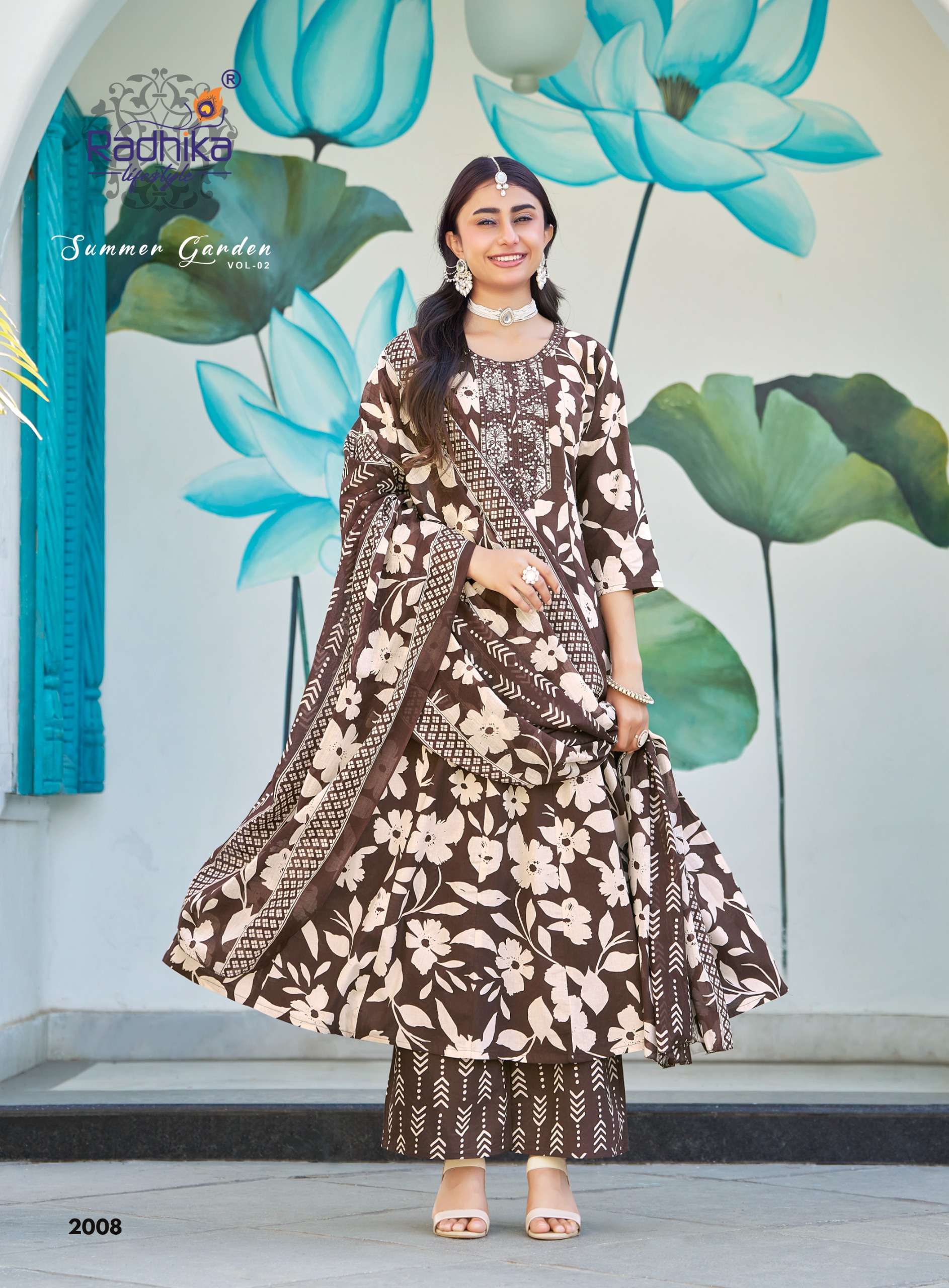 RADHIKA LIFE STYLE SUMMER GARDEN VOL 2 COTTON PRINT WITH FANCY WORK LADIES 3PCS SET COLLECTION 