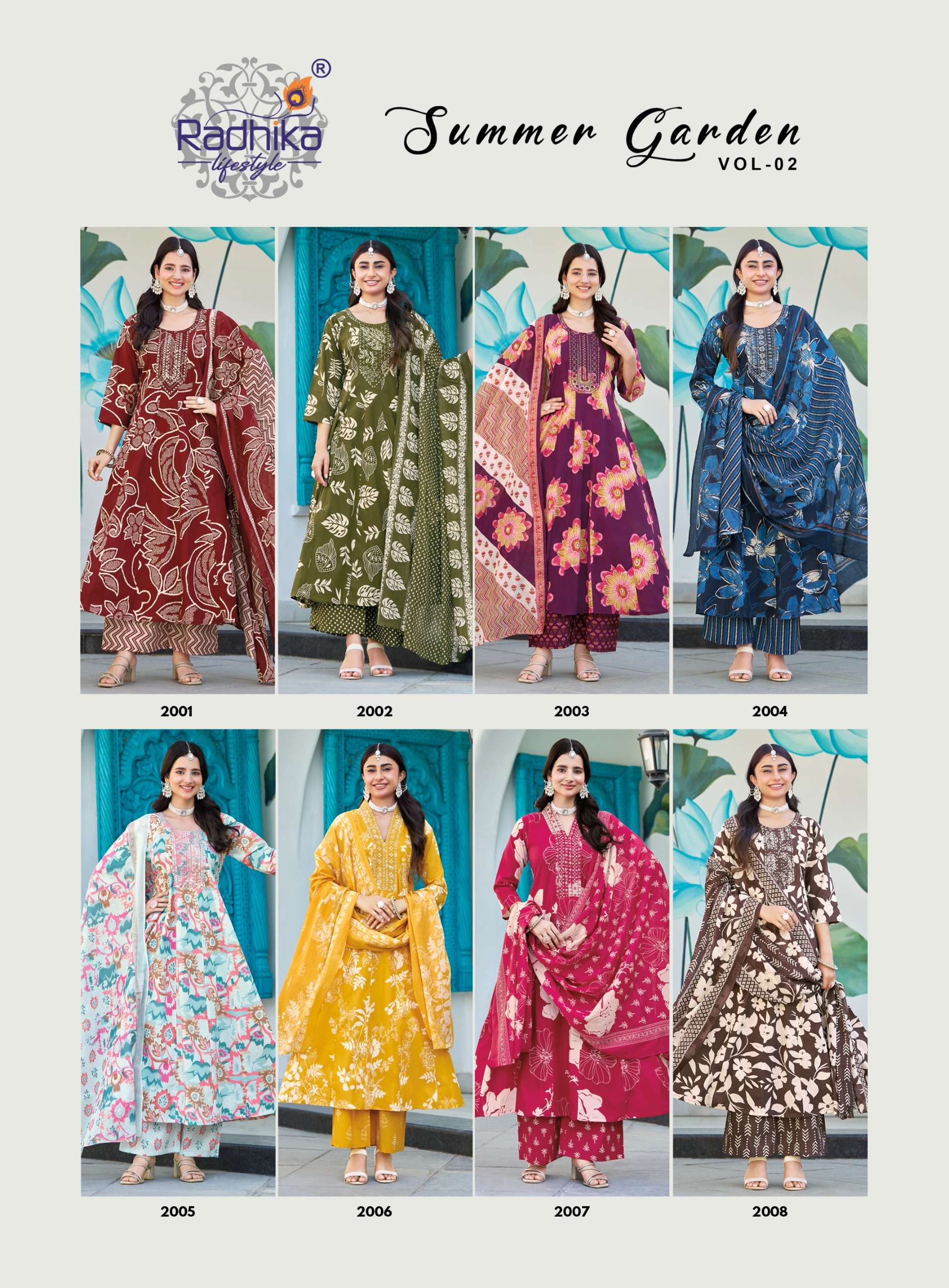 RADHIKA LIFE STYLE SUMMER GARDEN VOL 2 COTTON PRINT WITH FANCY WORK LADIES 3PCS SET COLLECTION 