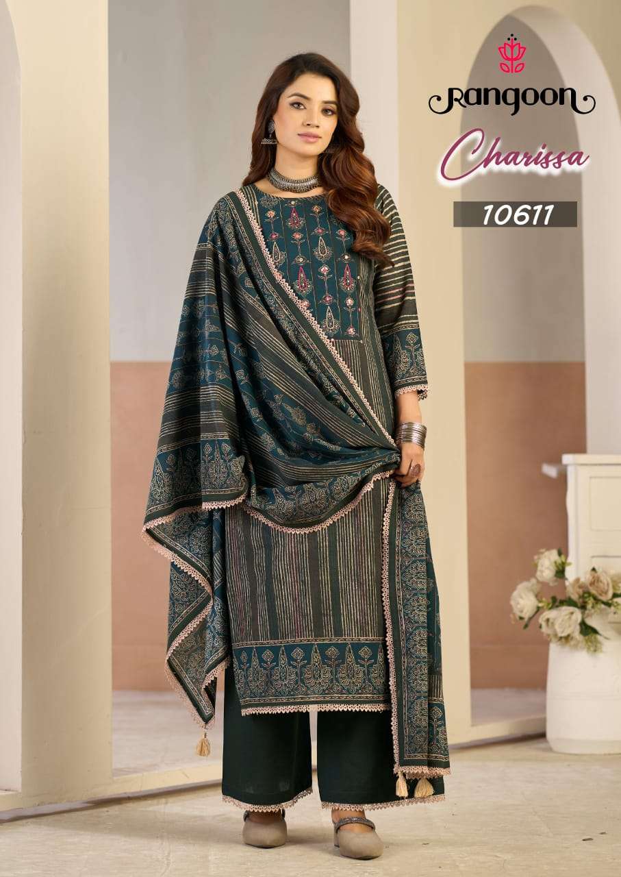 RANGOON CHARISSA COTTON DIGITAL PRINT WITH FANCY WORK LADIES 3PCS SET COLLECTION 