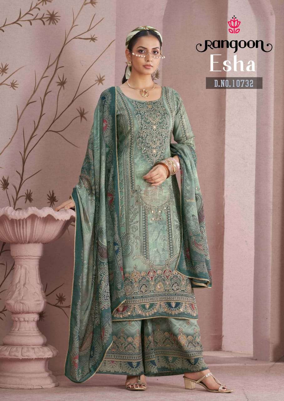 RANGOON ESHA MUSLIN DIGITAL PRINT WITH FANCY WORK READY MADE LADIES SUIT