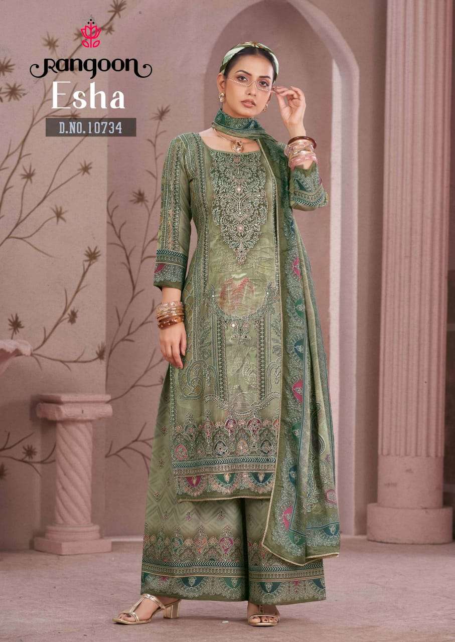 RANGOON ESHA MUSLIN DIGITAL PRINT WITH FANCY WORK READY MADE LADIES SUIT
